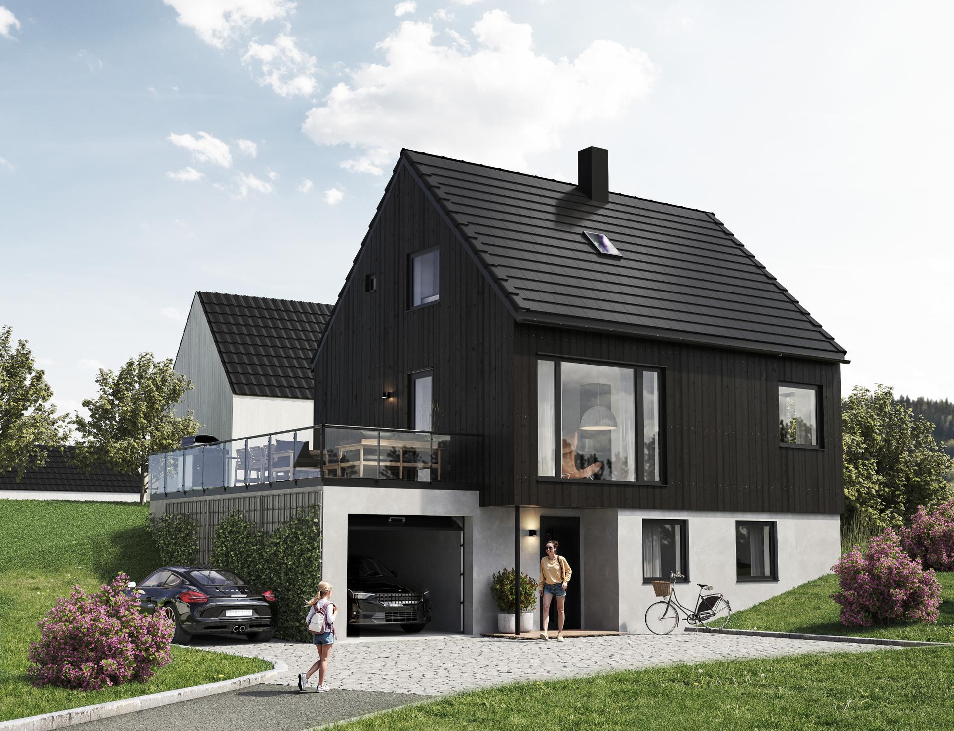 Velkommen til Sæterbakken 1C - en ubebygd eiendomstomt med rammetillatelse til oppføring av enebolig. Avbildet bolig gjelder for eiendom Sæterbakken 1 A. Bolig og omgivelser rundt vil derfor avvike fra illustrasjon Bildet er kun til illustrasjon, skissert bygning avviker fra rammetillatelse angående vindu trukket ned til gulv og fasade. . Bilde nummer 1 av 3