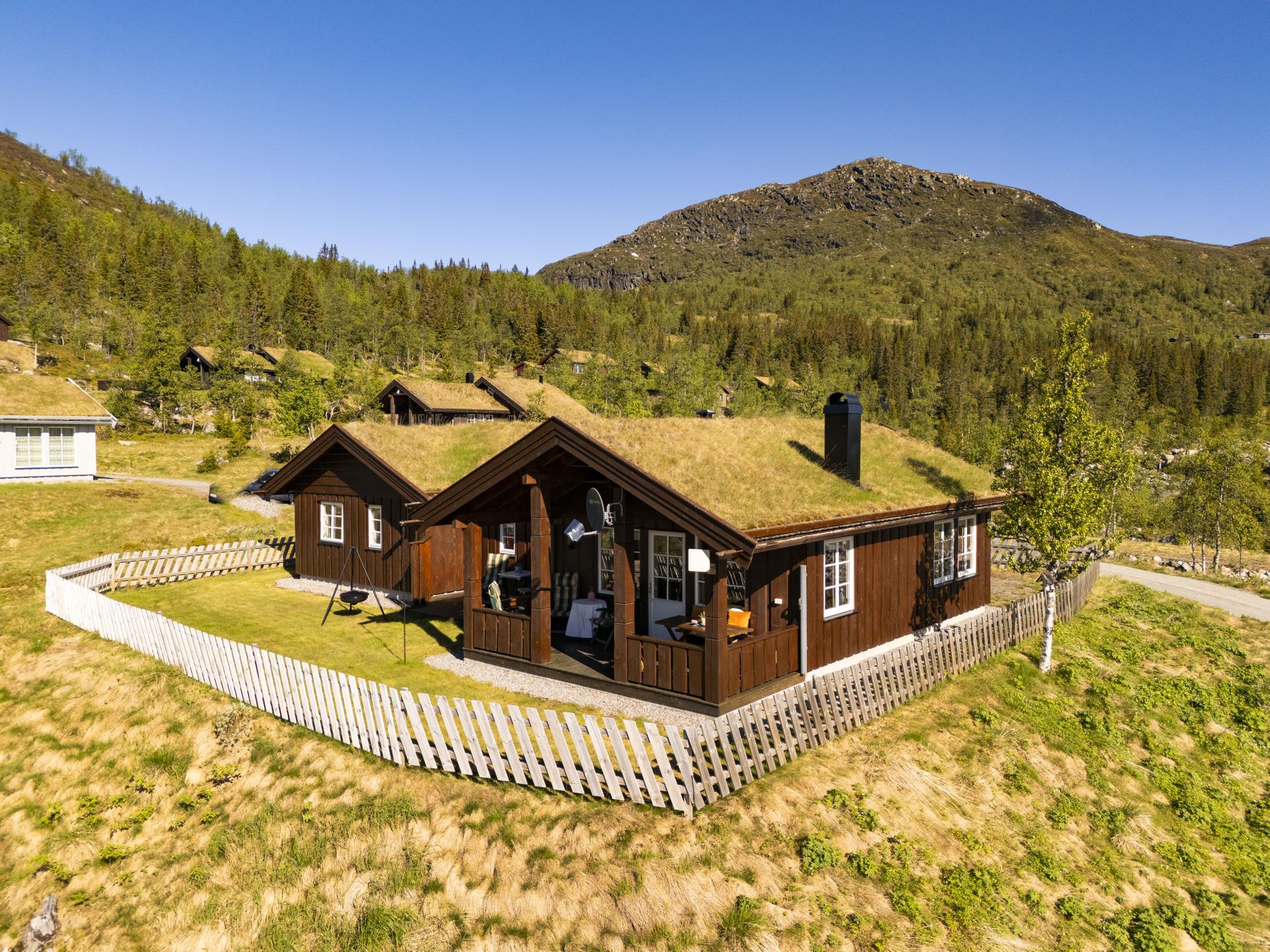 Hytta ligger flott til i rolig område med turmuligheter sommer som vinter rett utenfor døra. Bilde nummer 2 av 3