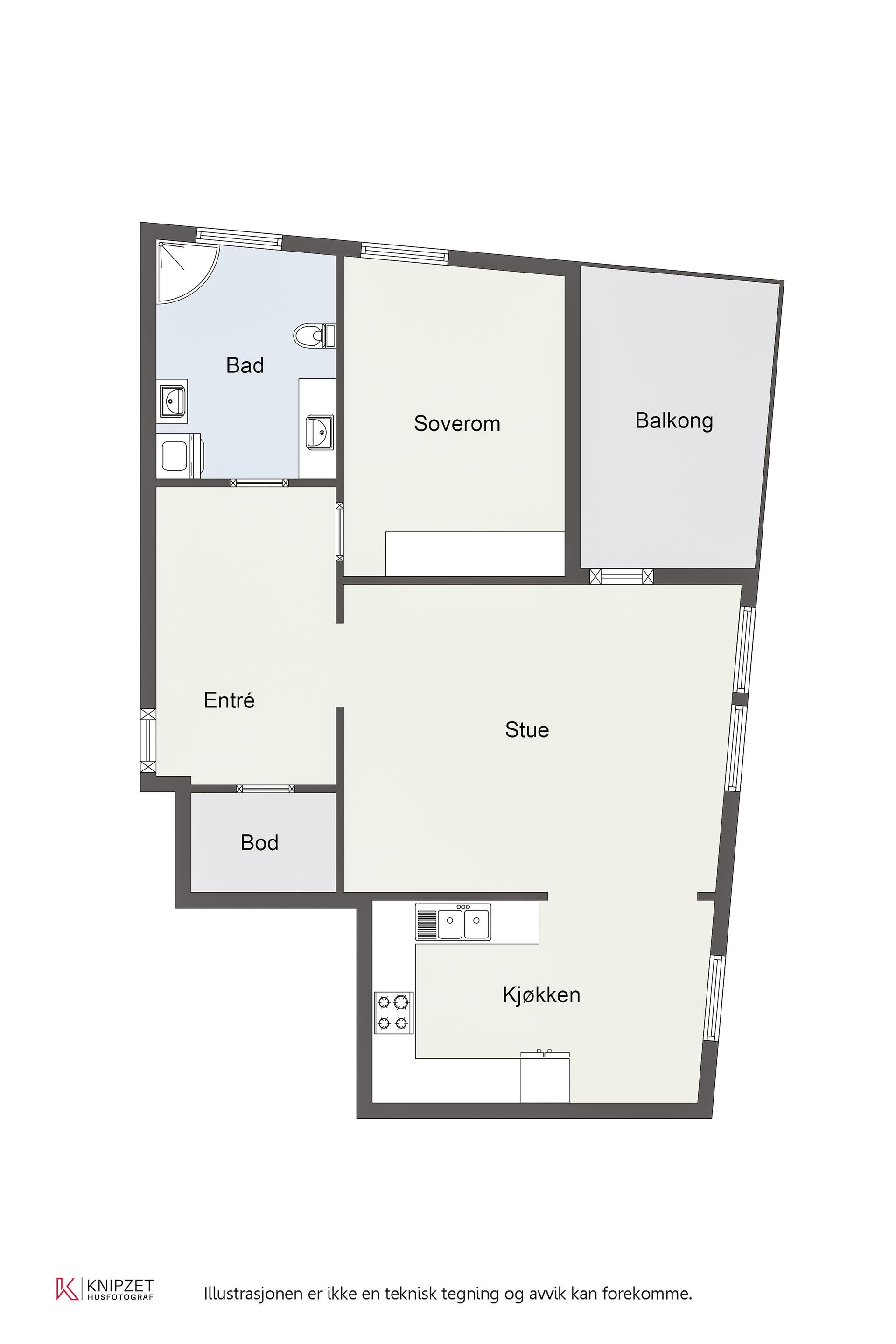 Leiligheten har en arealeffektiv planløsning på 62 m² med god rominndeling.. Bilde nummer 3 av 3