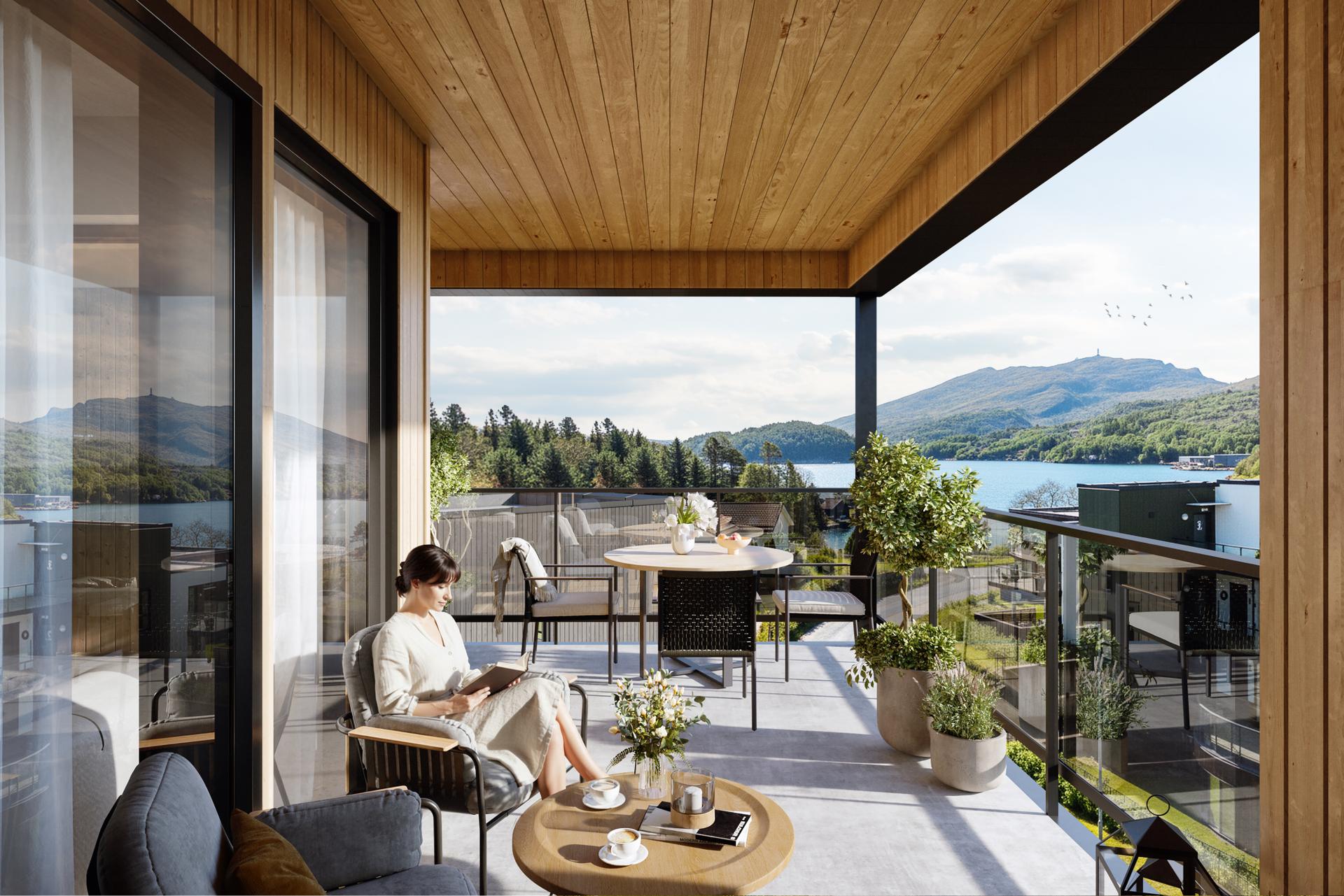 Vi har stort fokus på uteareal og leilighetene har store og romslige terrasse med gode solforhold.. Bilde nummer 3 av 3
