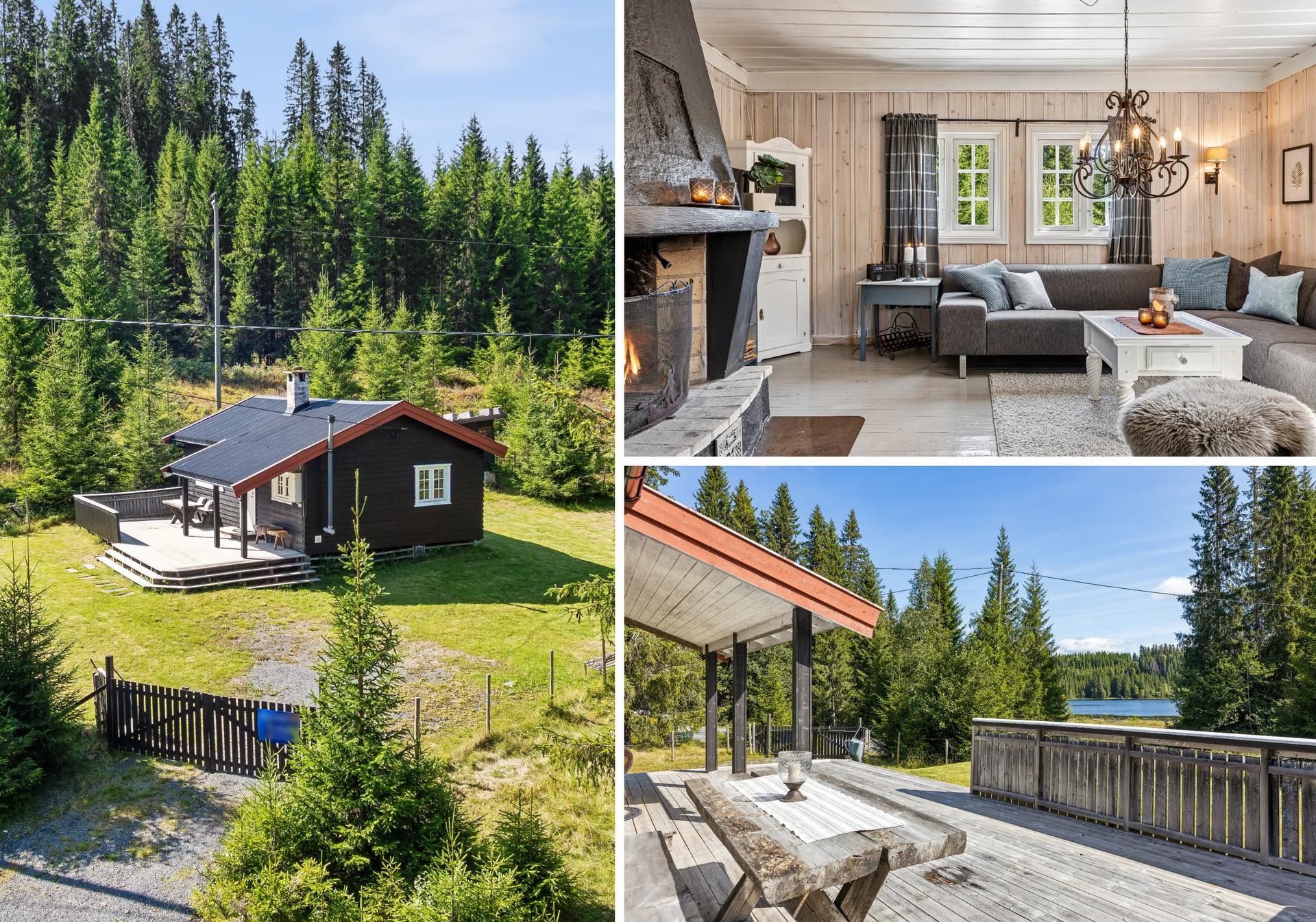 En sjarmerende fritidsbolig med stor terrasse og flott beliggenhet i skogkanten.. Bilde nummer 1 av 3
