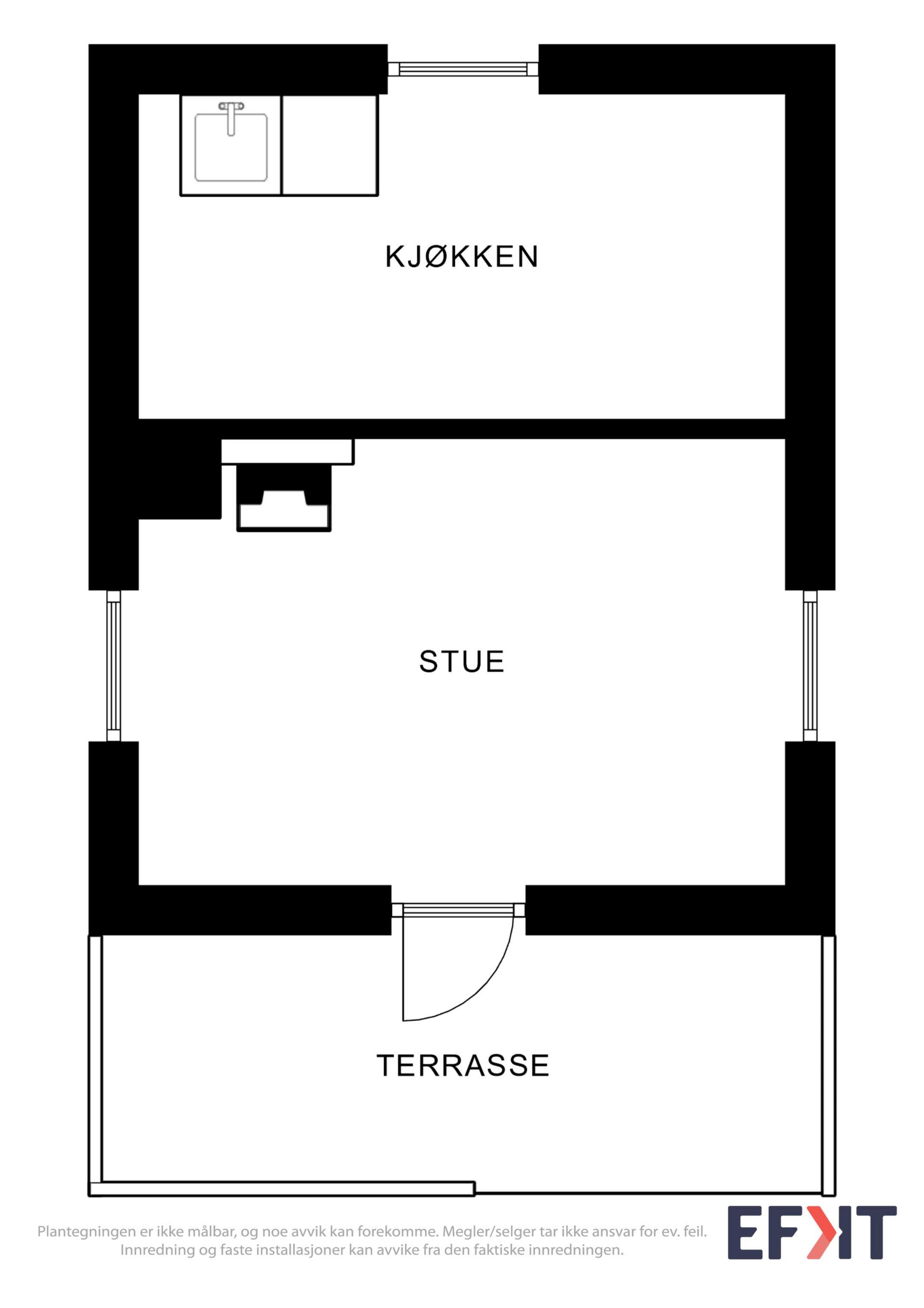 Hovedhytta har en arealeffektiv planløsning med stue og kjøkken/spisestue.. Bilde nummer 2 av 3