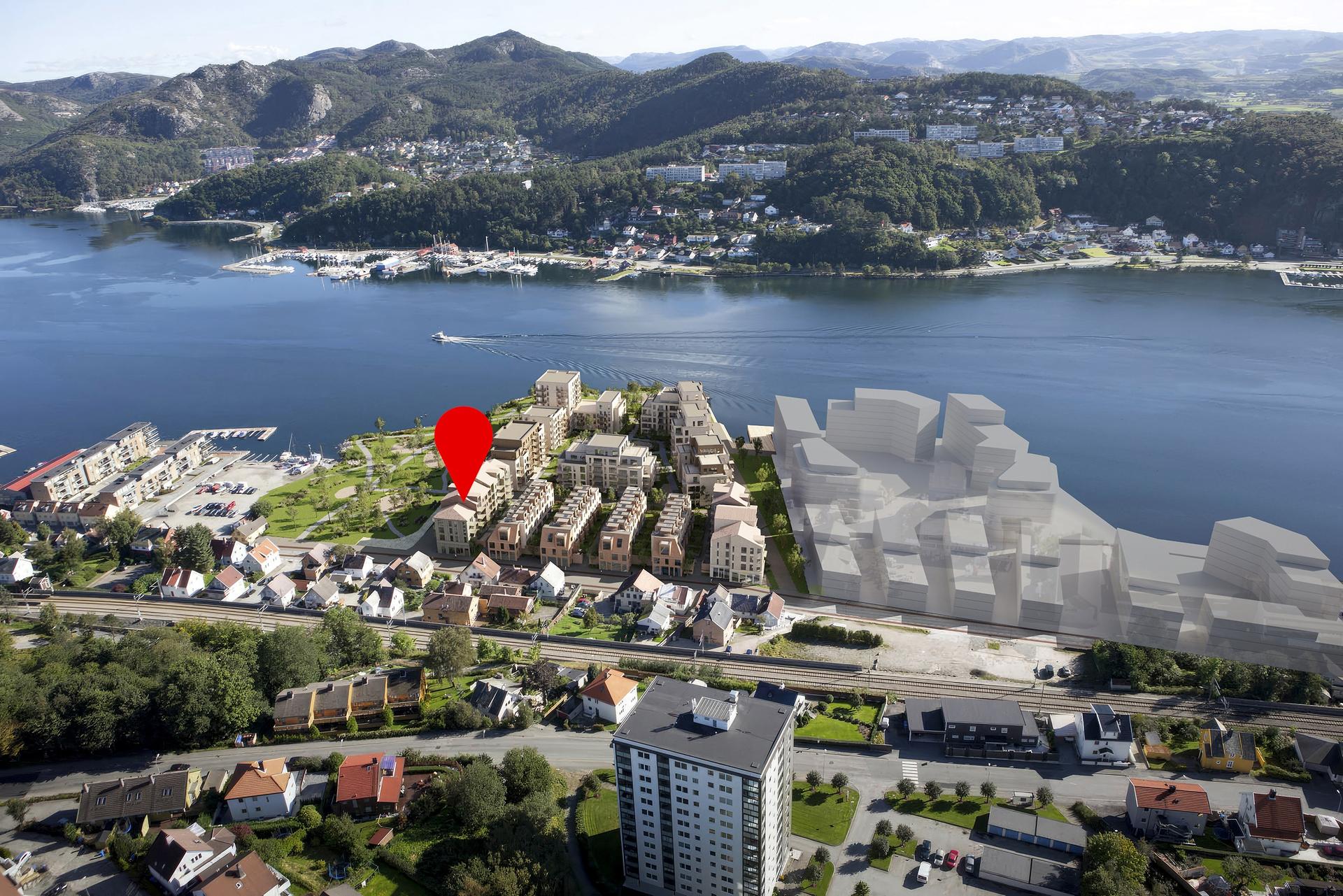 Prosjektet har en flott beliggenhet sentralt i Sandnes. Merk at illustrasjonen kan vise elementer og materialer som ikke er en del av standardleveransen. Avvik vil forekomme.. Bilde nummer 2 av 3