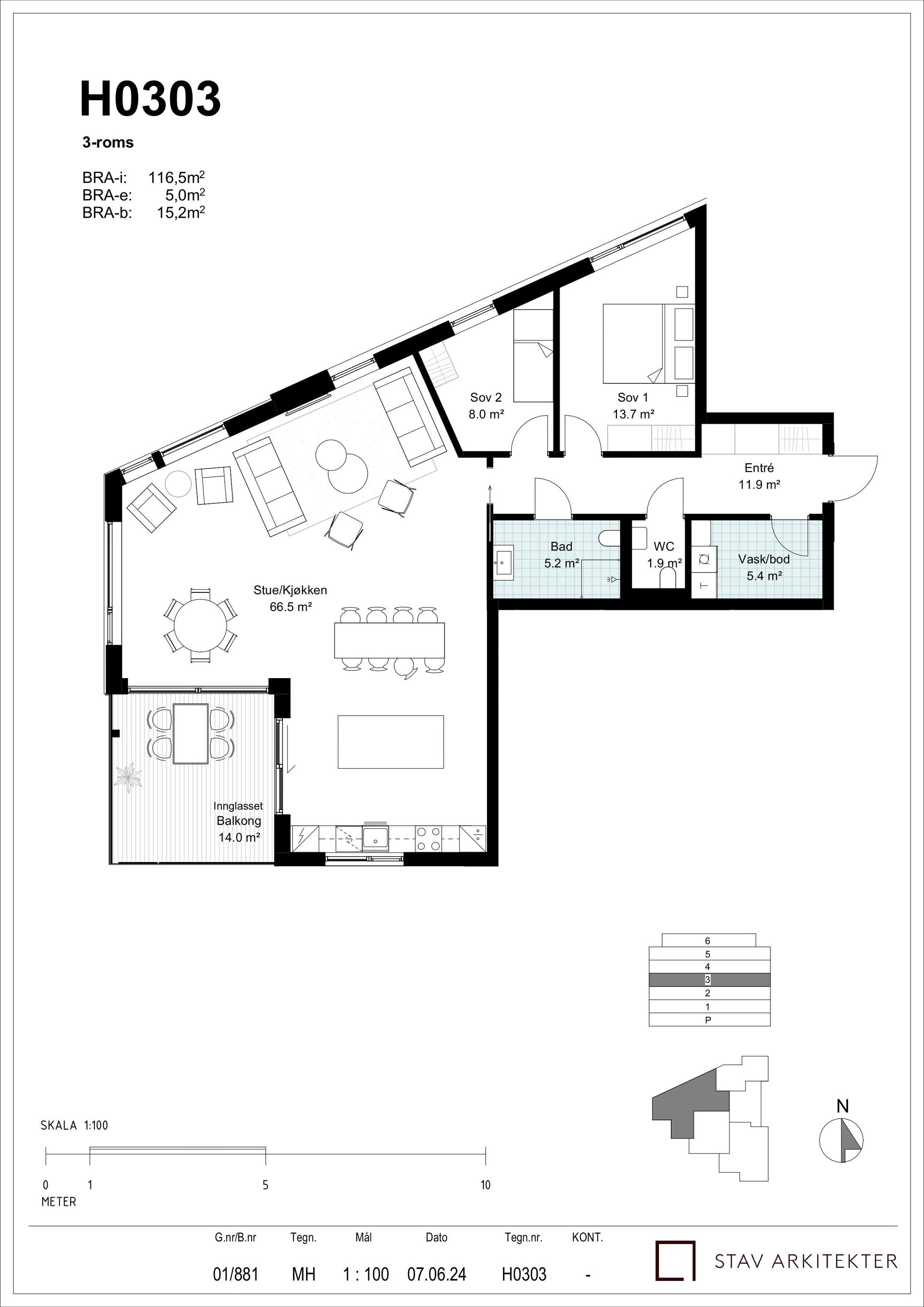 Plantegning leil.303. Bilde nummer 3 av 3