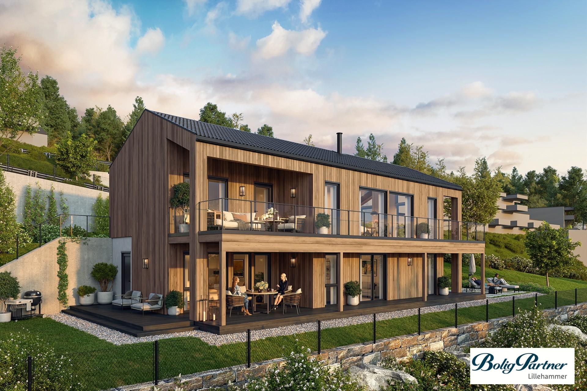 Et eksempel på oppføring av boligbygg, inntegnet av BoligPartner Lillehammer. (Illustrasjon). Bilde nummer 3 av 3