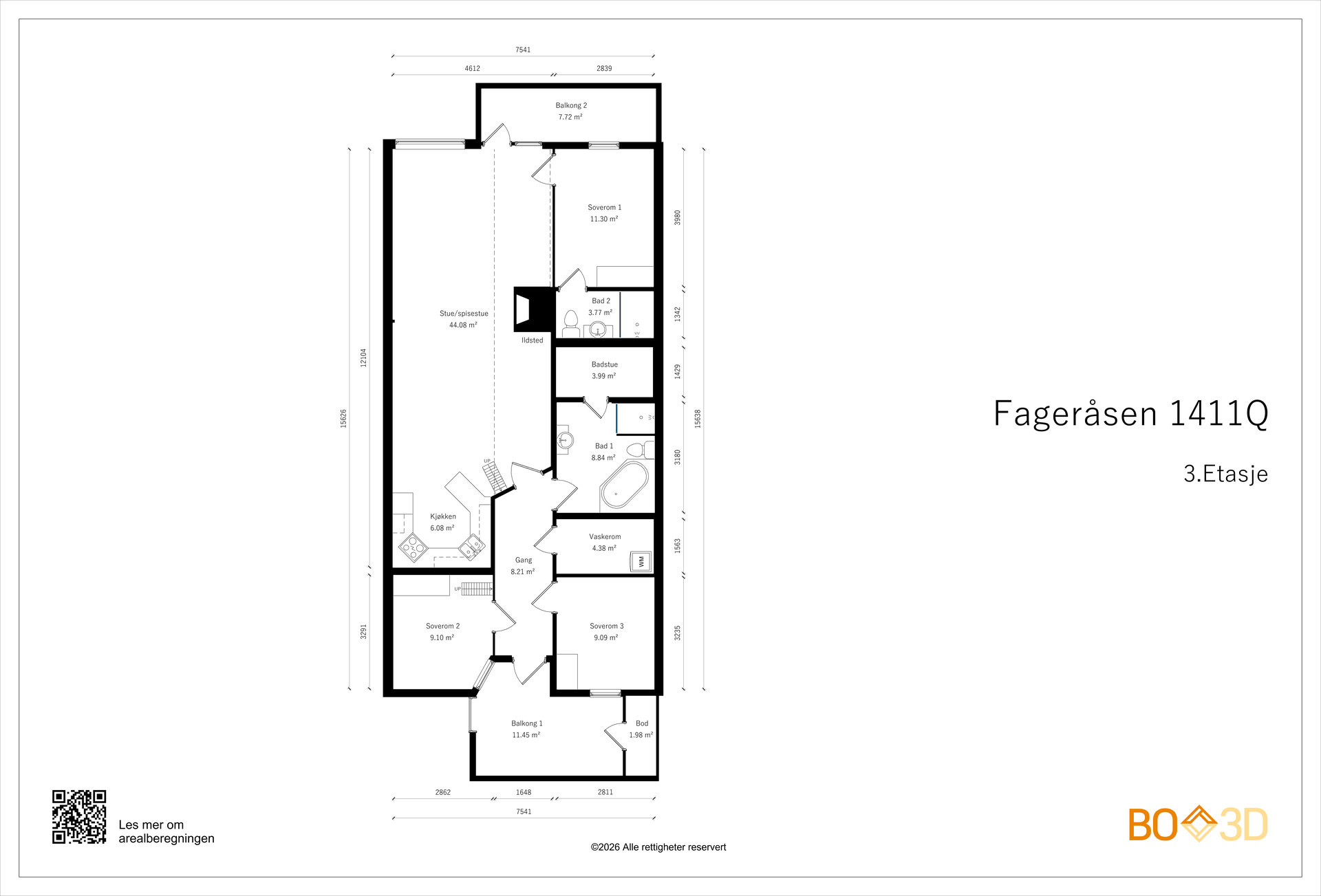 Plantegning over hovedetasjen som rommer alle primærrom.. Bilde nummer 3 av 3
