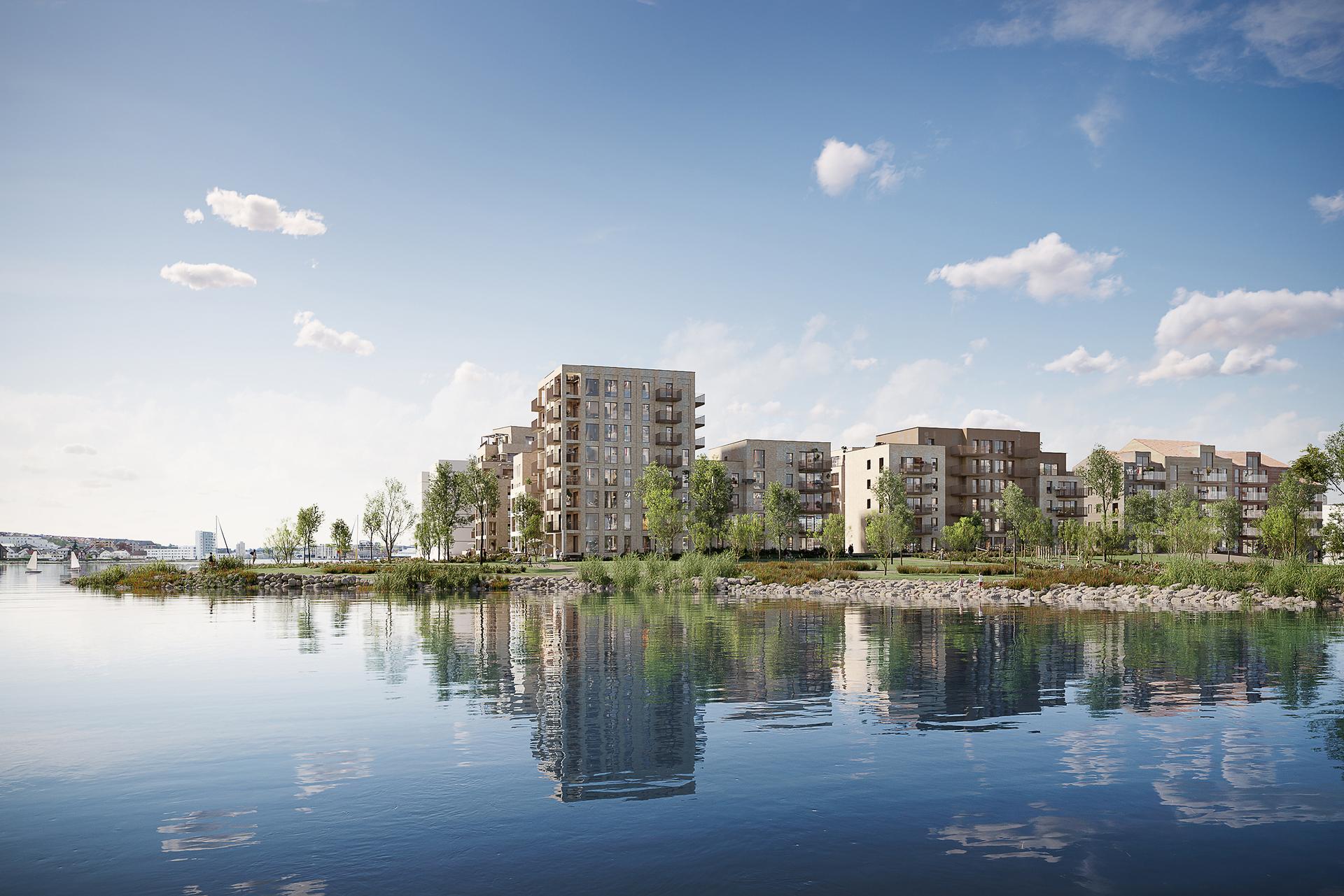Velkommen til Teglverksbrygga - 44 leiligheter og 8 etasjer. Merk at illustrasjonen kan vise elementer og materialer som ikke er en del av standardleveransen. Avvik vil forekomme.. Bilde nummer 1 av 3