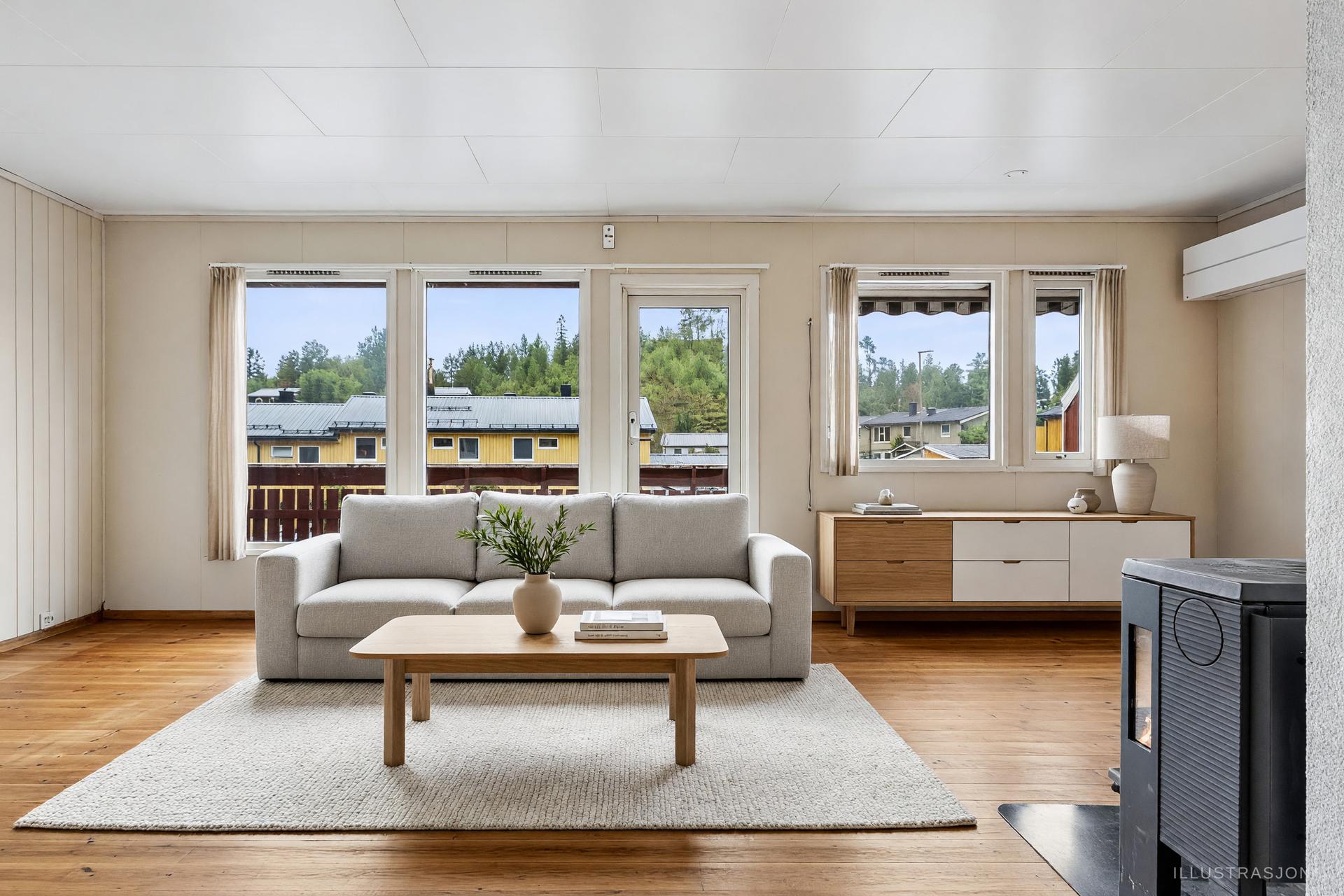 Lilleenget 41 C presenteres for salg! Bildet er KI-generert med digital styling. Foto: Line Berre. Bilde nummer 1 av 3