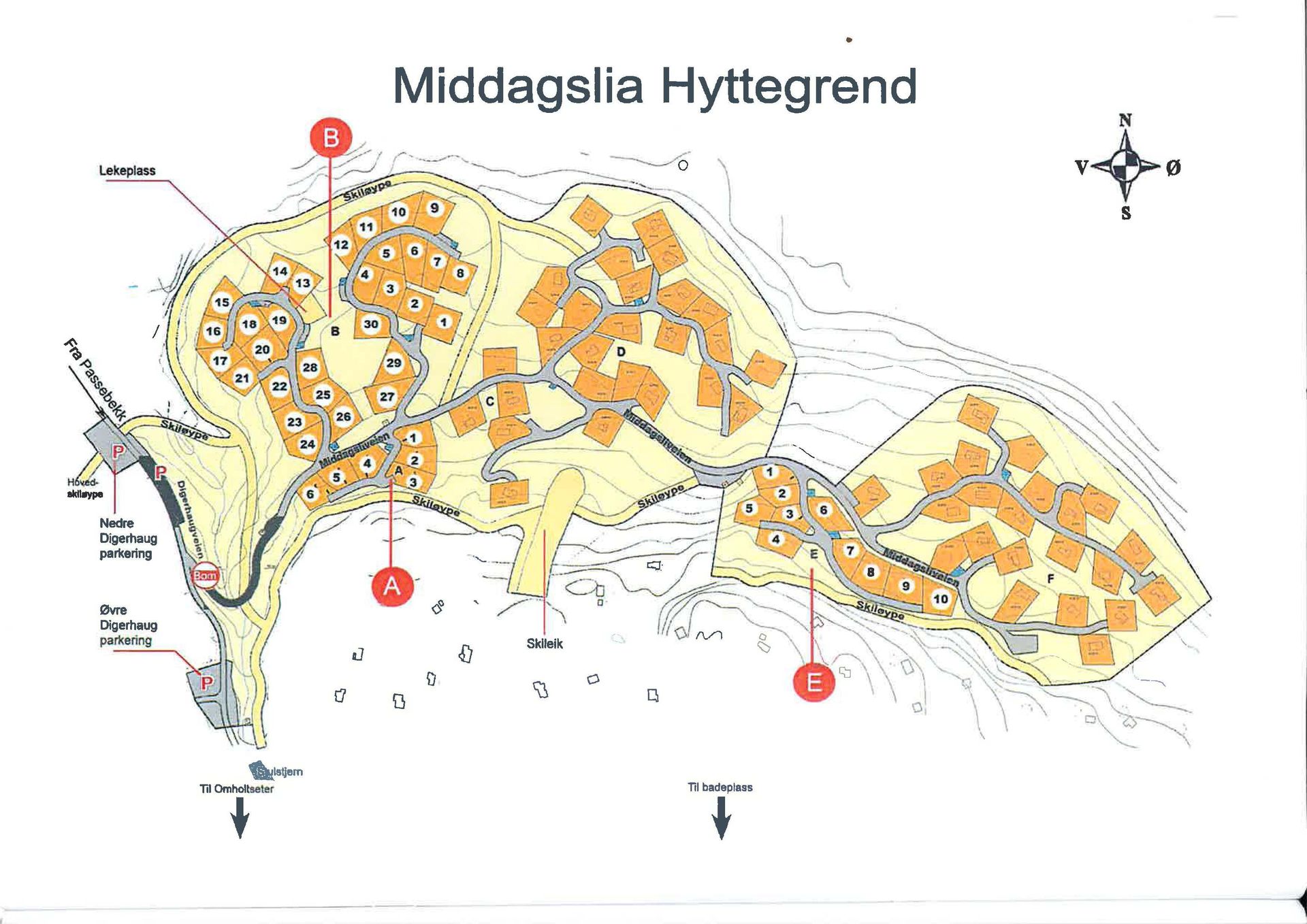 Oversiktskart over Middagslia hyttefelt. Bilde nummer 1 av 3