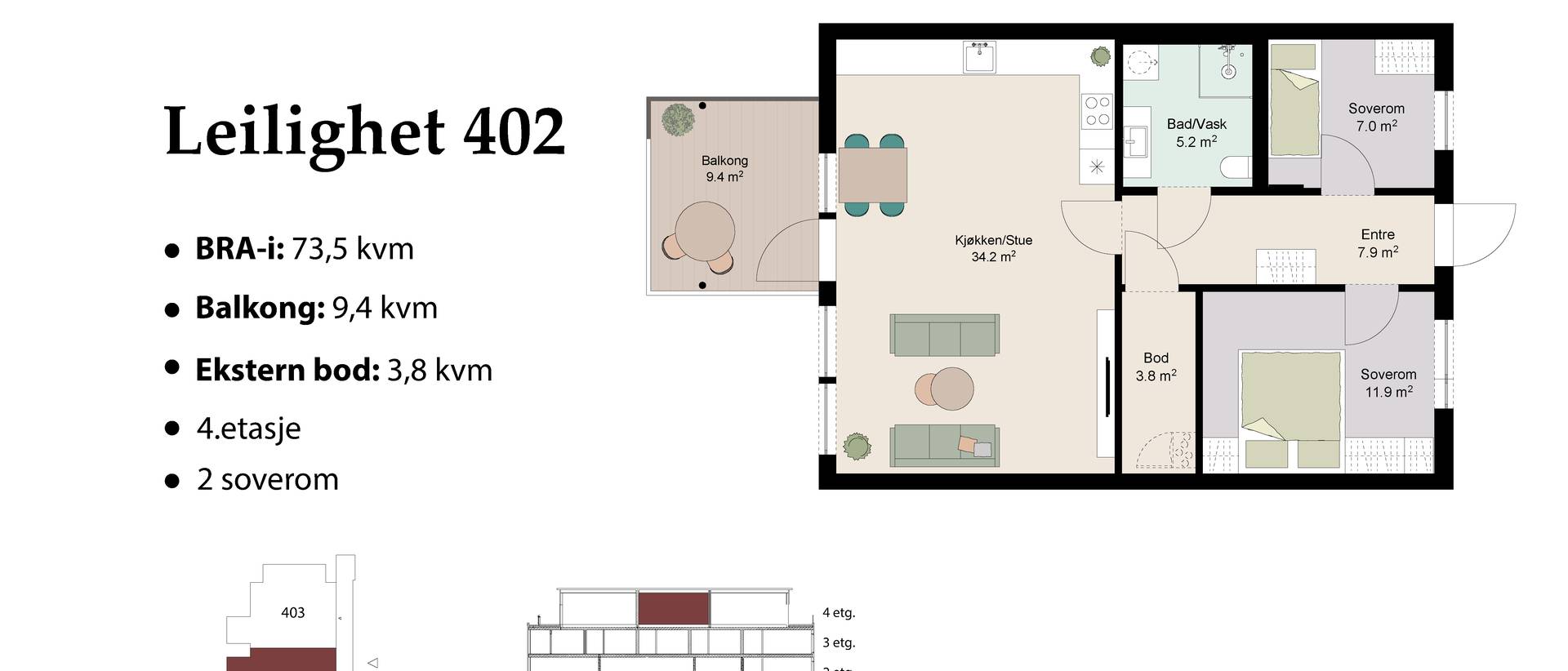 Apartment in Bryne, Håland, Line - Flere