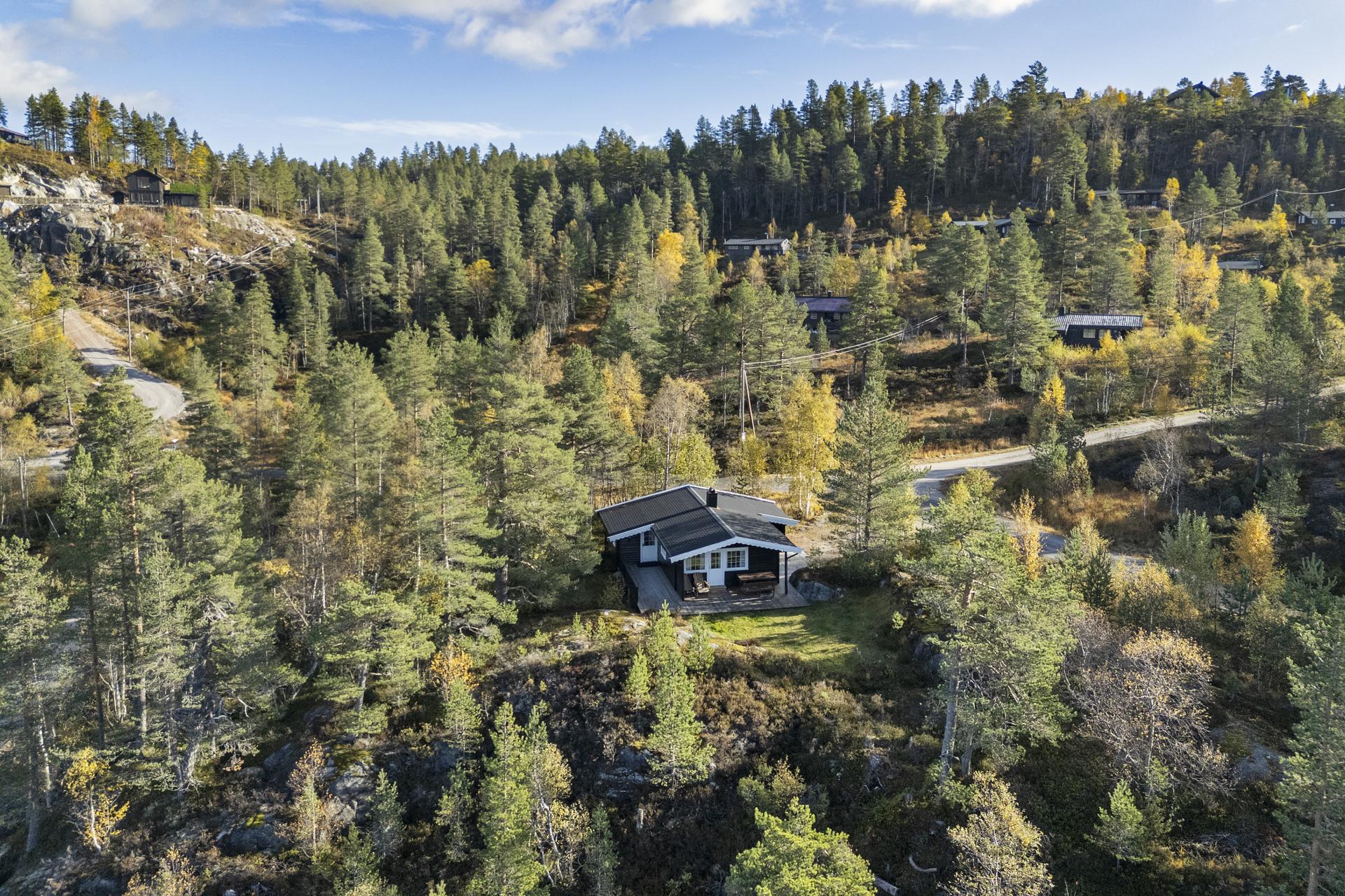 Tradisjonell hytte på ett plan, usjenert plassert i terrenget på Bortelid like ved skiløyper og alpinanlegg.. Bilde nummer 3 av 3