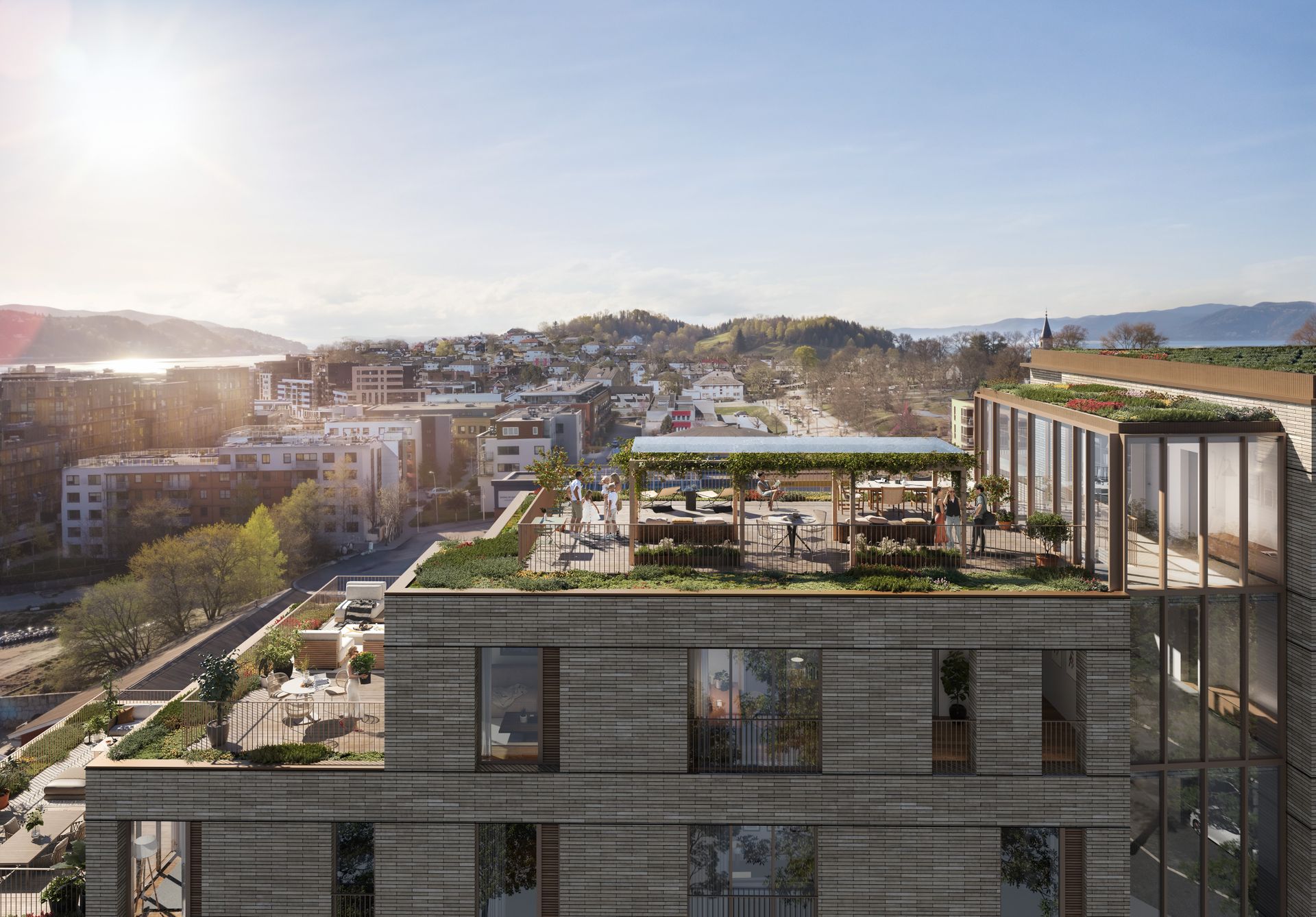 Prosjektet vil få en stor og flott felles takterrasse i 7.etg | Illustrasjonen vil avvike . Bilde nummer 2 av 3