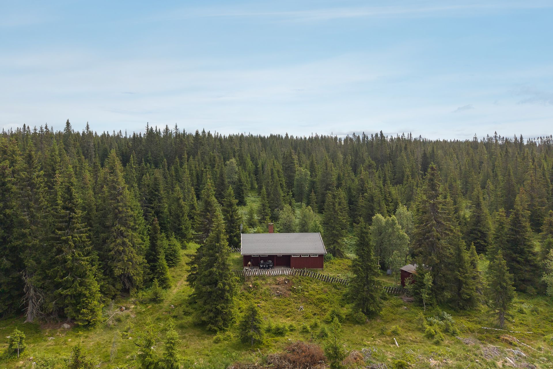 Eiendommen ligger usjenert til, omgitt av skog.. Bilde nummer 2 av 3
