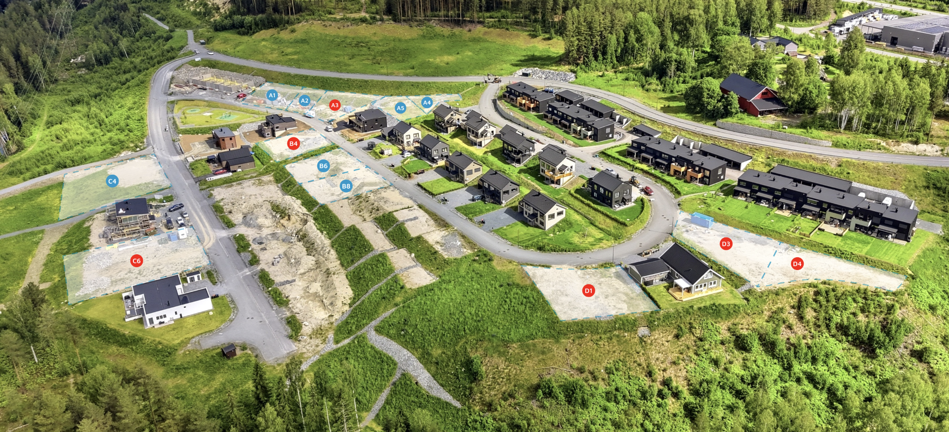 Tomteoversikt. Solgte tomter markert med rødt. . Bilde nummer 1 av 3