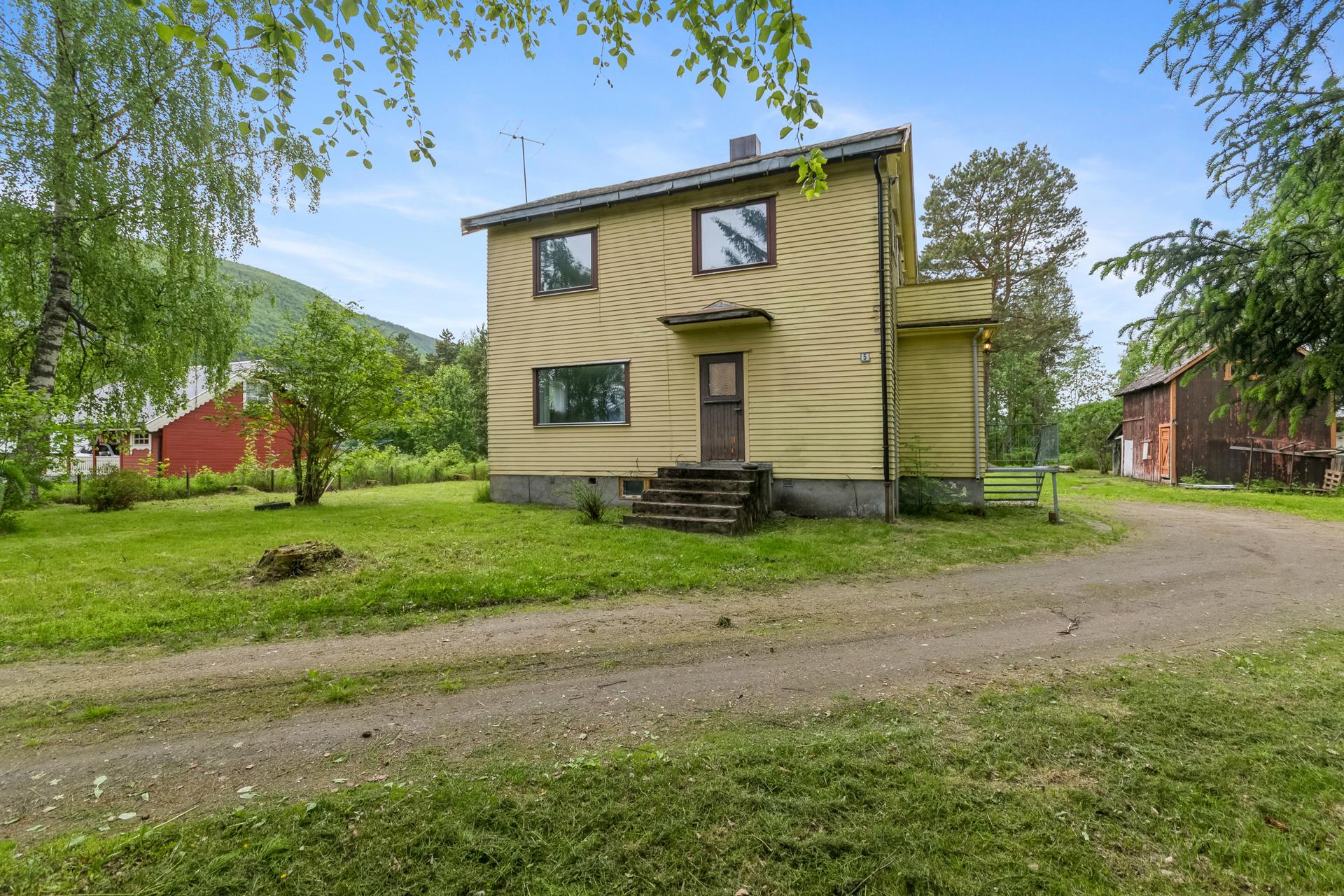 Tidligere inngangsparti med støpt trapp og adkomstvei inn på eiendommen.. Bilde nummer 2 av 3