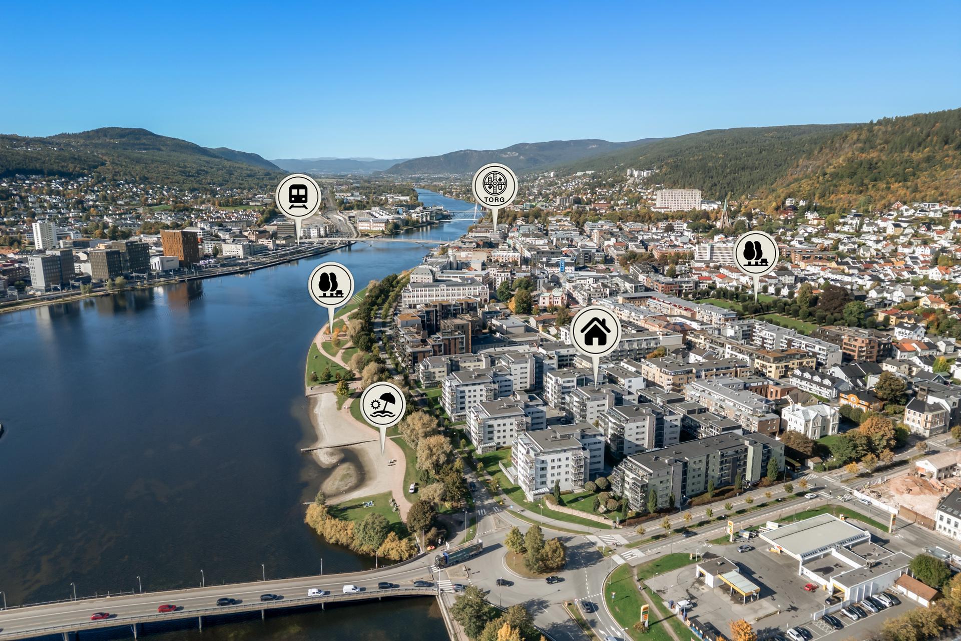 Her bor du med gangavstand til Brakerøya stasjon, Bragernes torg og rekreasjonsområder langs elven.. Bilde nummer 3 av 3