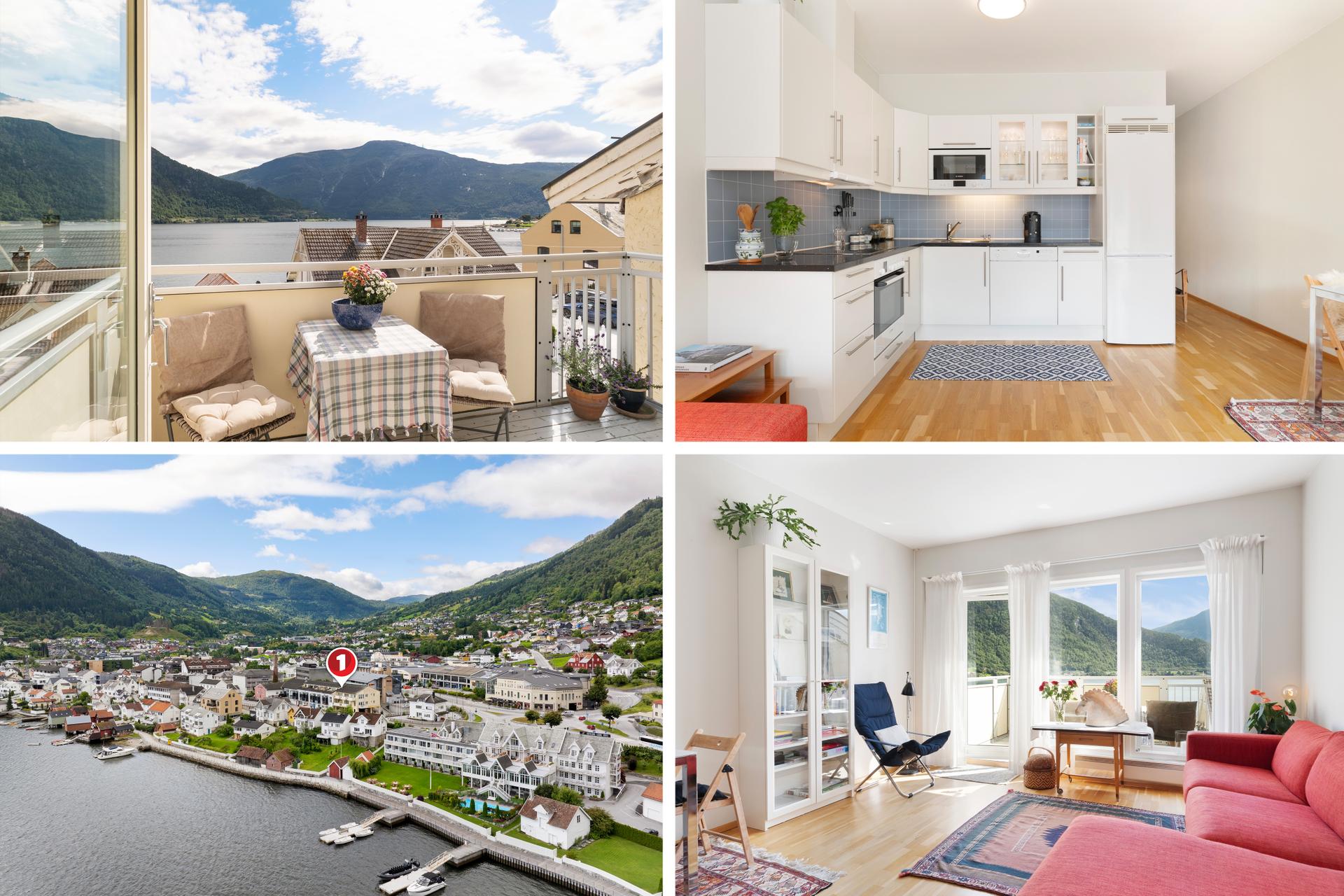 Velkommen til Fjørevegen 18E! Ei praktisk og arealeffektiv leilegheit på toppen av Meieribygget, midt i Sogndal sentrum. Foto: Creativision (Jonny Akselsen). Bilde nummer 1 av 3