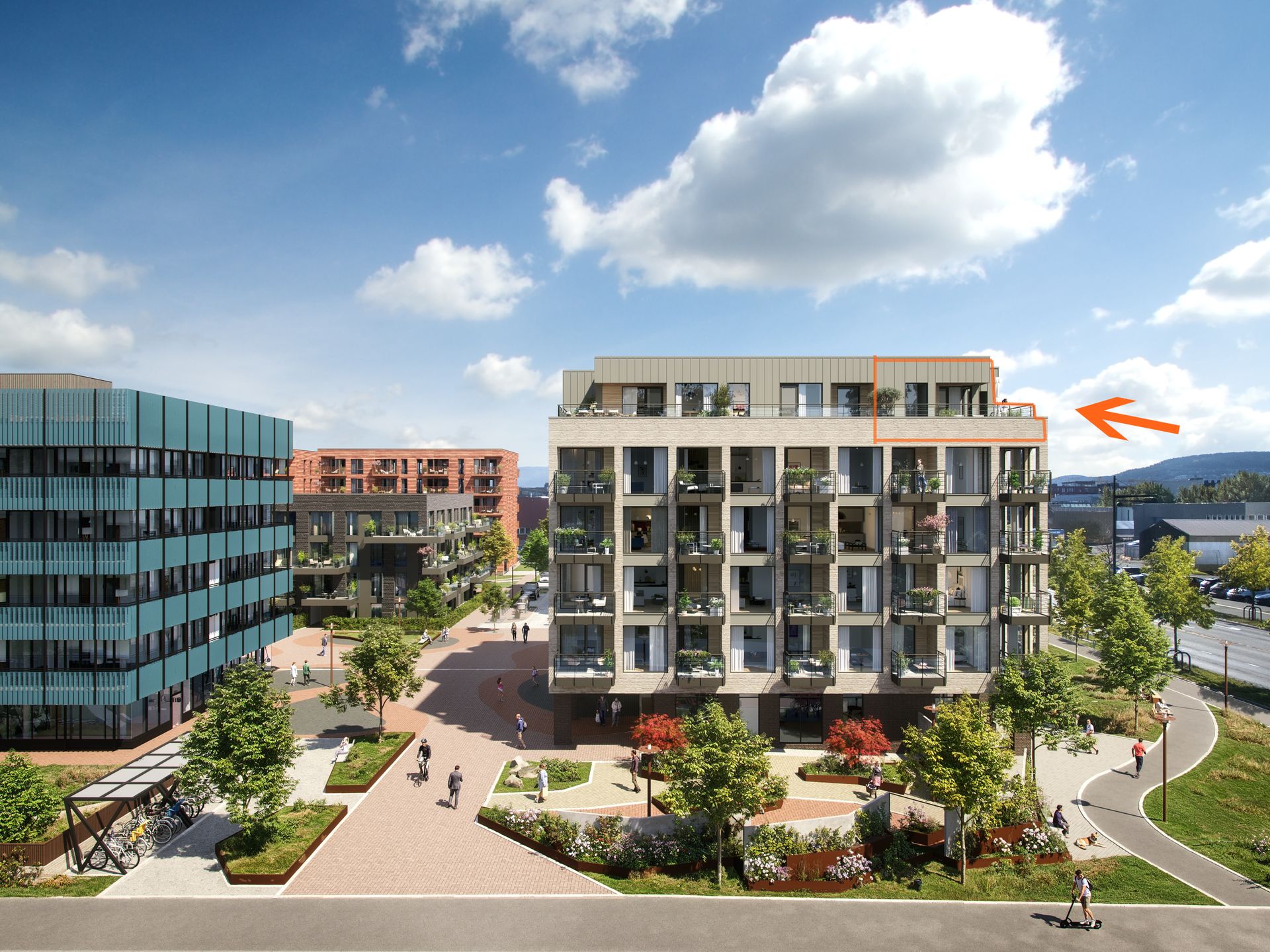 Leiligheten ligger på toppen og hjørnet av bygget, og vil få fantastisk utsikt mot vest og sør. Illustrasjon, avvik vil forekomme. . Bilde nummer 2 av 3