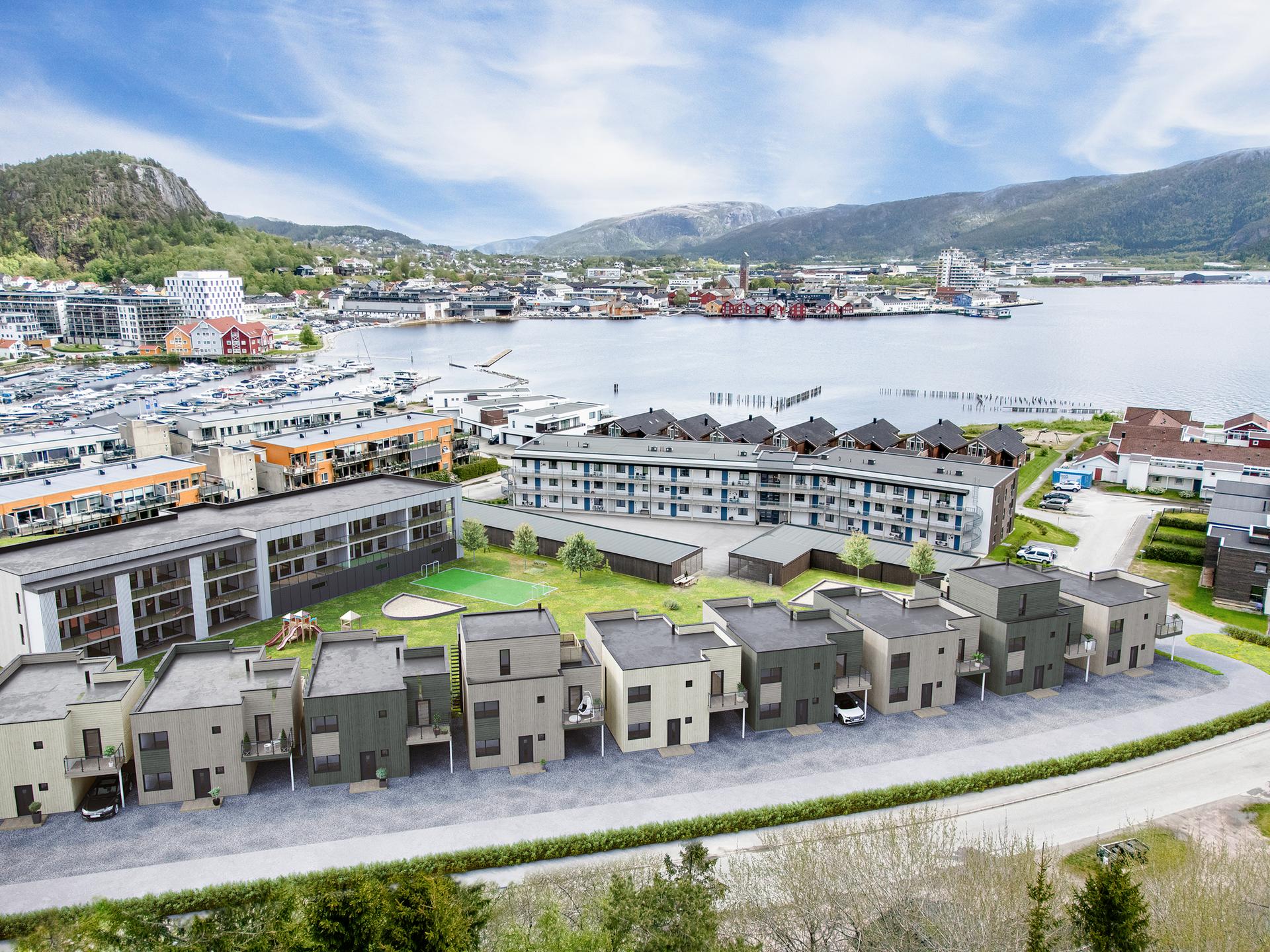 Eneboligene har en sentral plassering med gangavstand til Namsos sentrum.. Bilde nummer 1 av 3