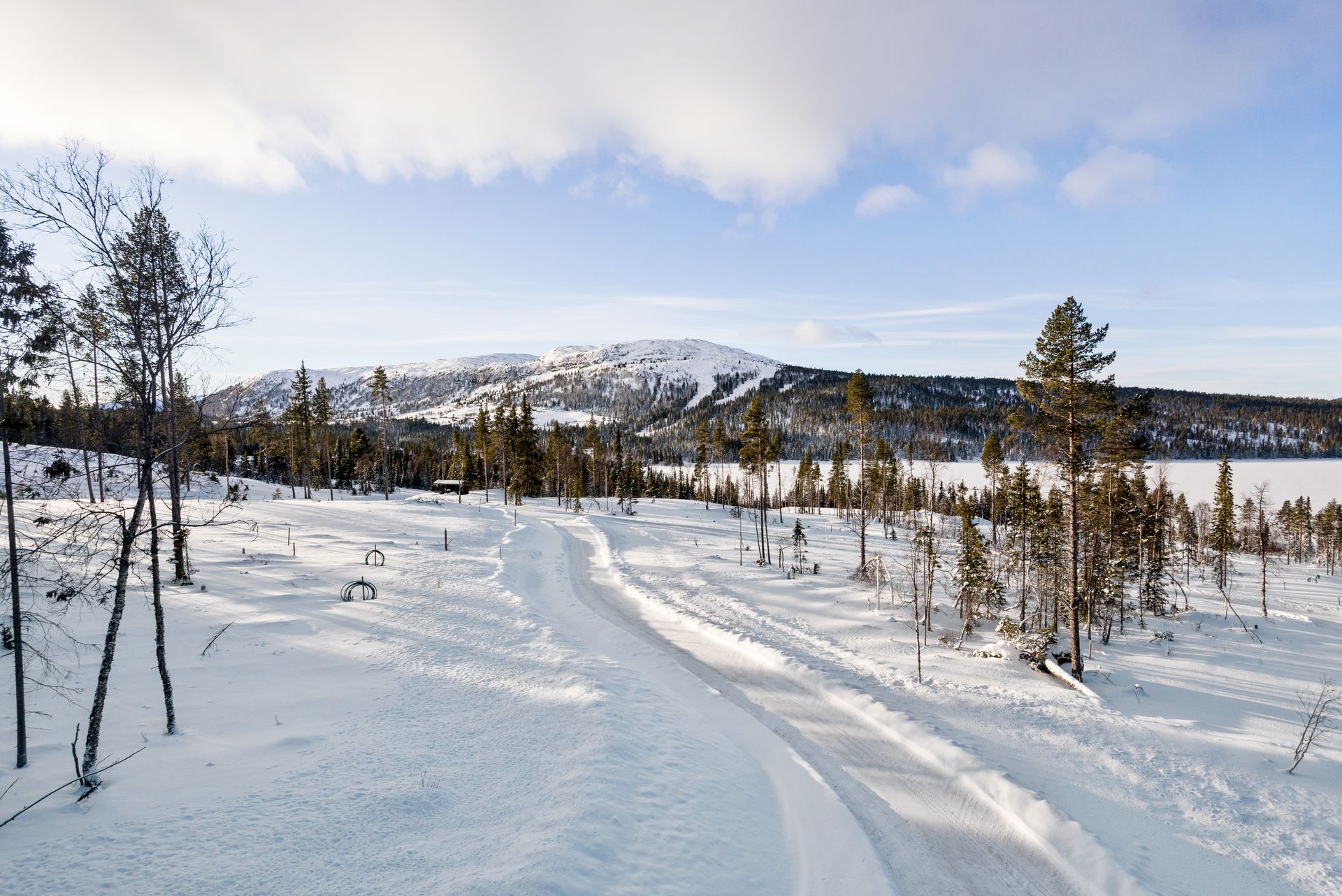 Tomtefeltet med alpinbakkene i Valsfjell i bakgrunnen.. Bilde nummer 3 av 3