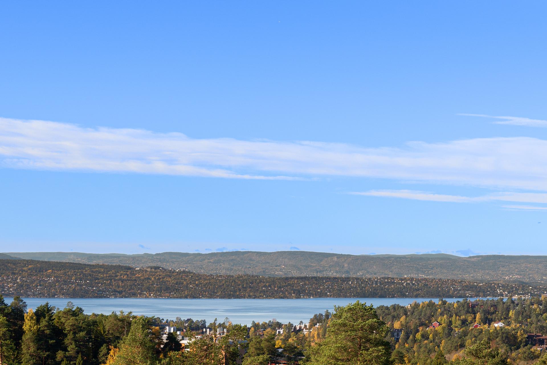 Utsikt mot Oslofjorden og de skogkledde åsene på vestsiden.. Bilde nummer 3 av 3
