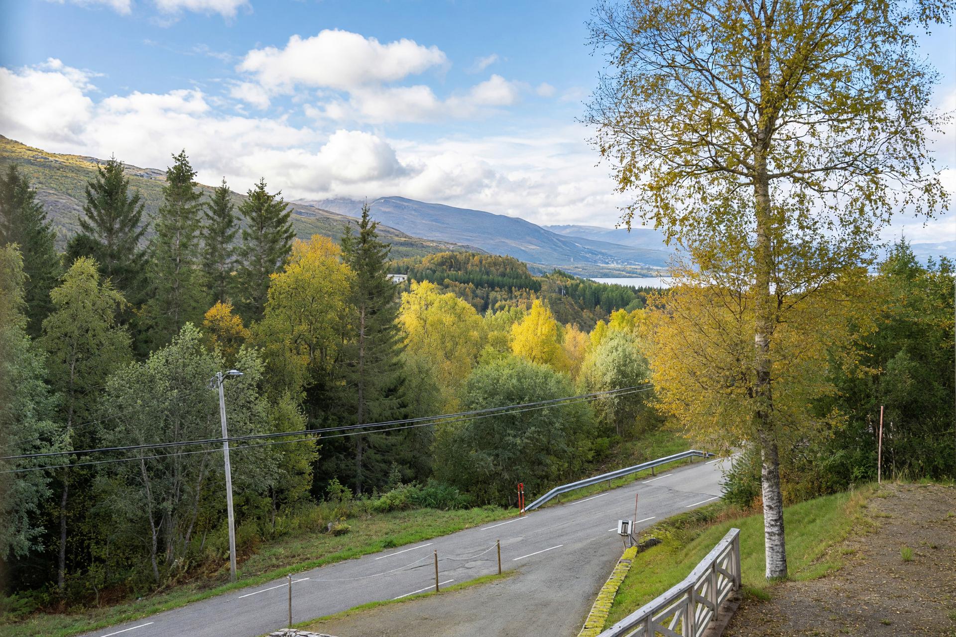 Nydelig utsikt fra eiendommen nedover dalen og mot fjorden. Bilde nummer 2 av 3