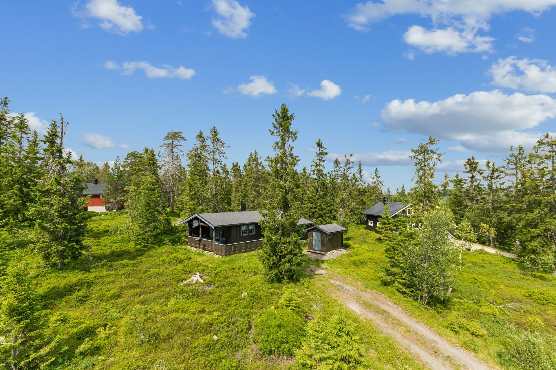 Eiendommen ligger fint til på Budor, omgitt av naturlig vegetasjon.. Bilde nummer 2 av 3