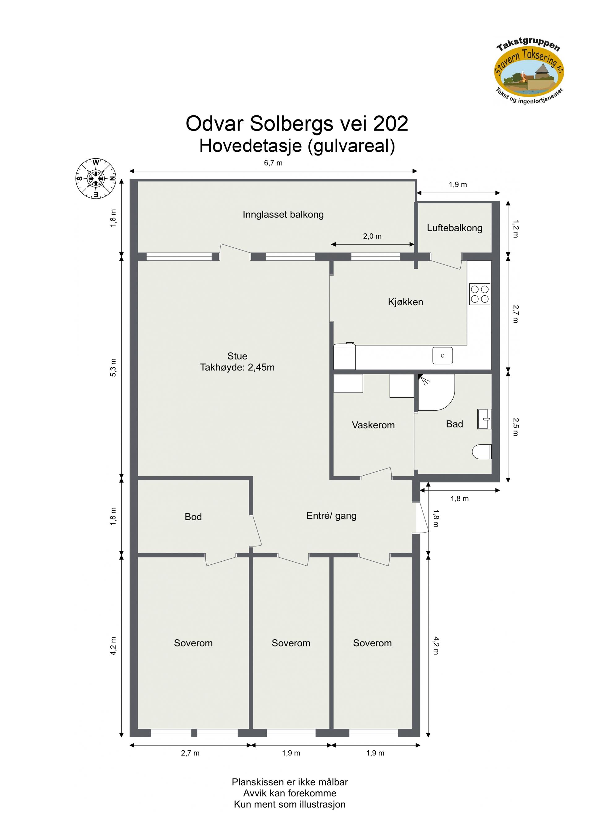 En praktisk og gjennomgående planløsning med bl.a. tre soverom.. Bilde nummer 3 av 3