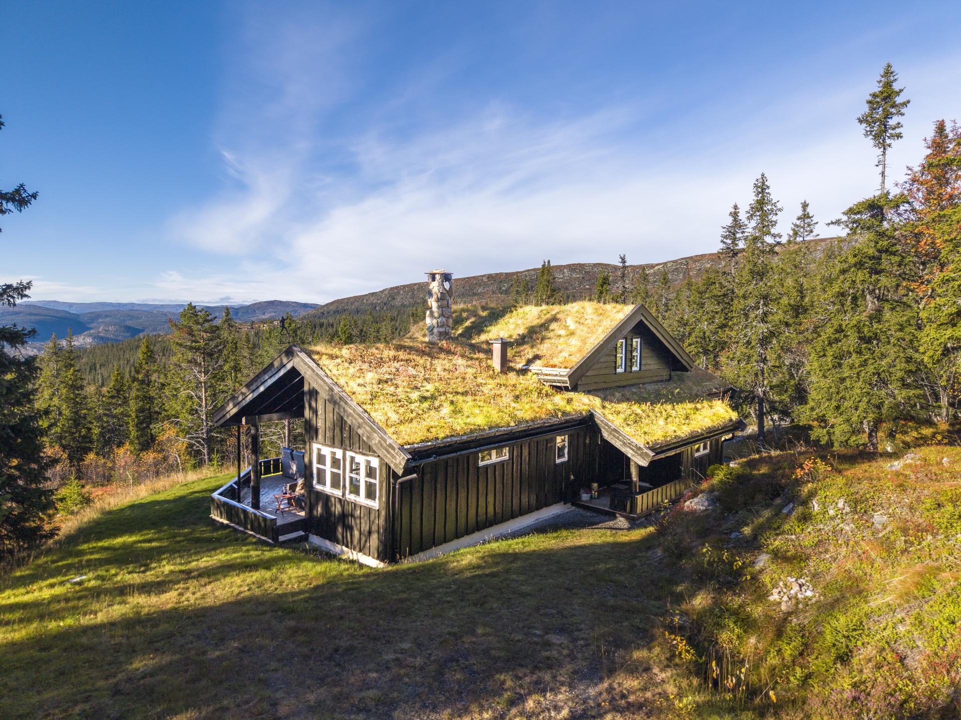 Fritidsbolig oppført i 2003 med torvtak, tradisjonell trekledning og naturtomt. Flott utsikt!. Bilde nummer 2 av 3