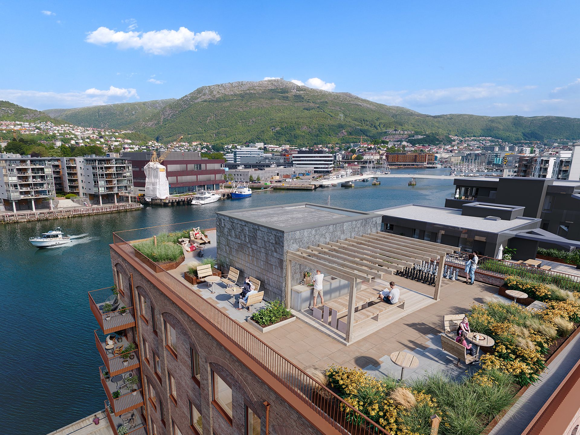 Felles takterrasse med fantastisk utsikt, solrikt, utekjøkken og takhage!. Bilde nummer 2 av 3