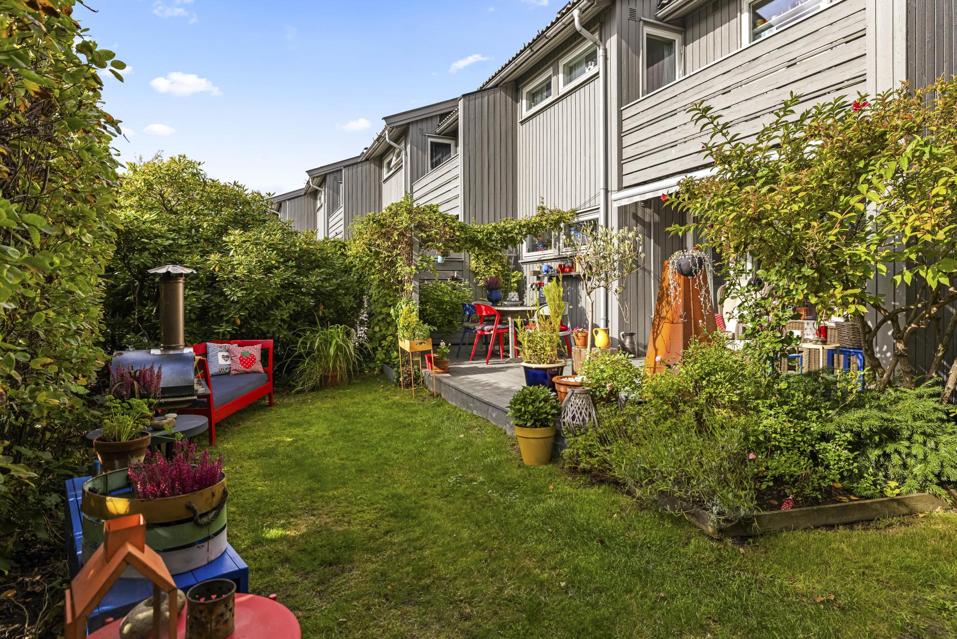 Rekkehus over to plan med pent opparbeidet hage og skjermet markterrasse.. Bilde nummer 2 av 3