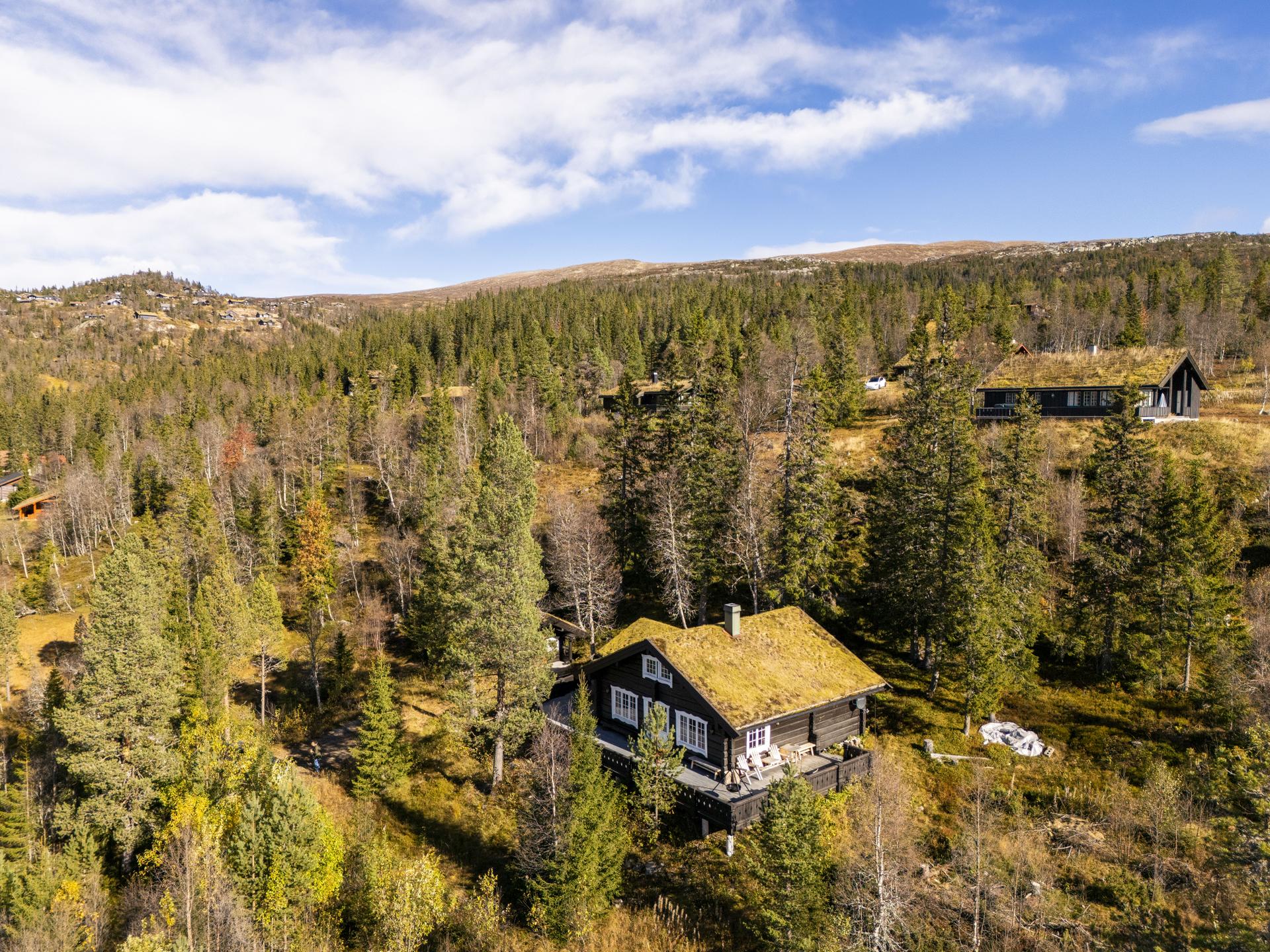 Sjarmerende tømmerhytte med flott og skjermet beliggenhet ca. 805 moh. i et populært hyttefelt på Tempelseter.. Bilde nummer 2 av 3