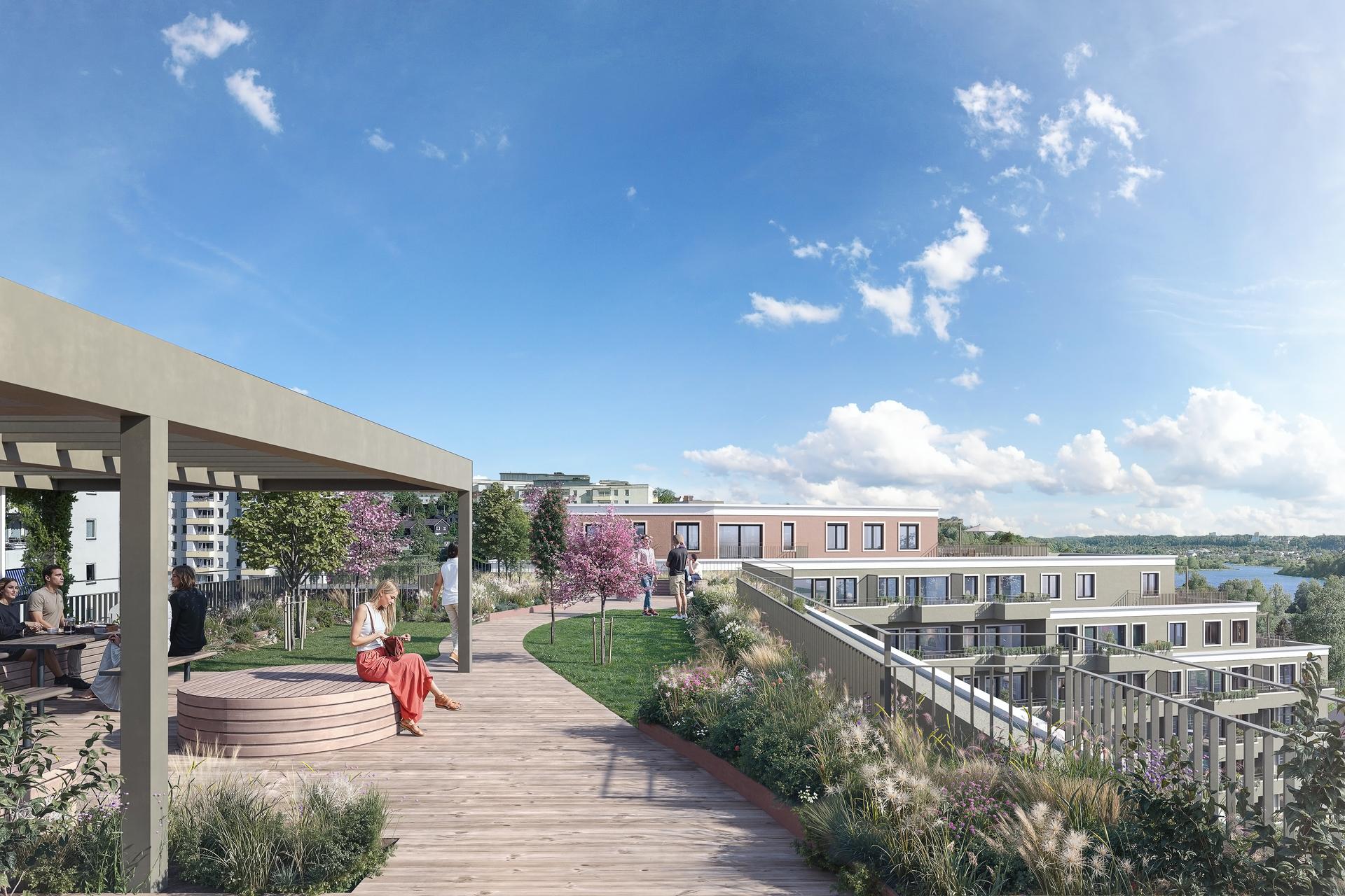 Felles takterrasse med fantastisk utsikt over Østensjøvannet. Bilde nummer 3 av 3