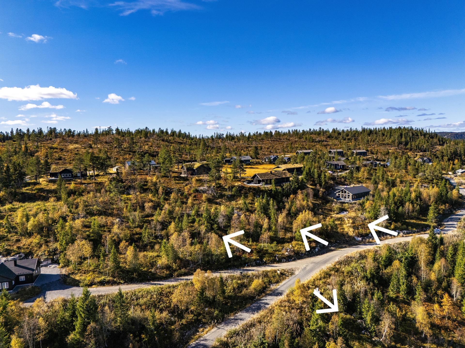 Tomt nr 17, 16 og 15 ligger ligger etter hverandre (fra venstre til høyre). Tomt nr 20 ligger nedenfor  - pilene viser ca plassering . Bilde nummer 2 av 3