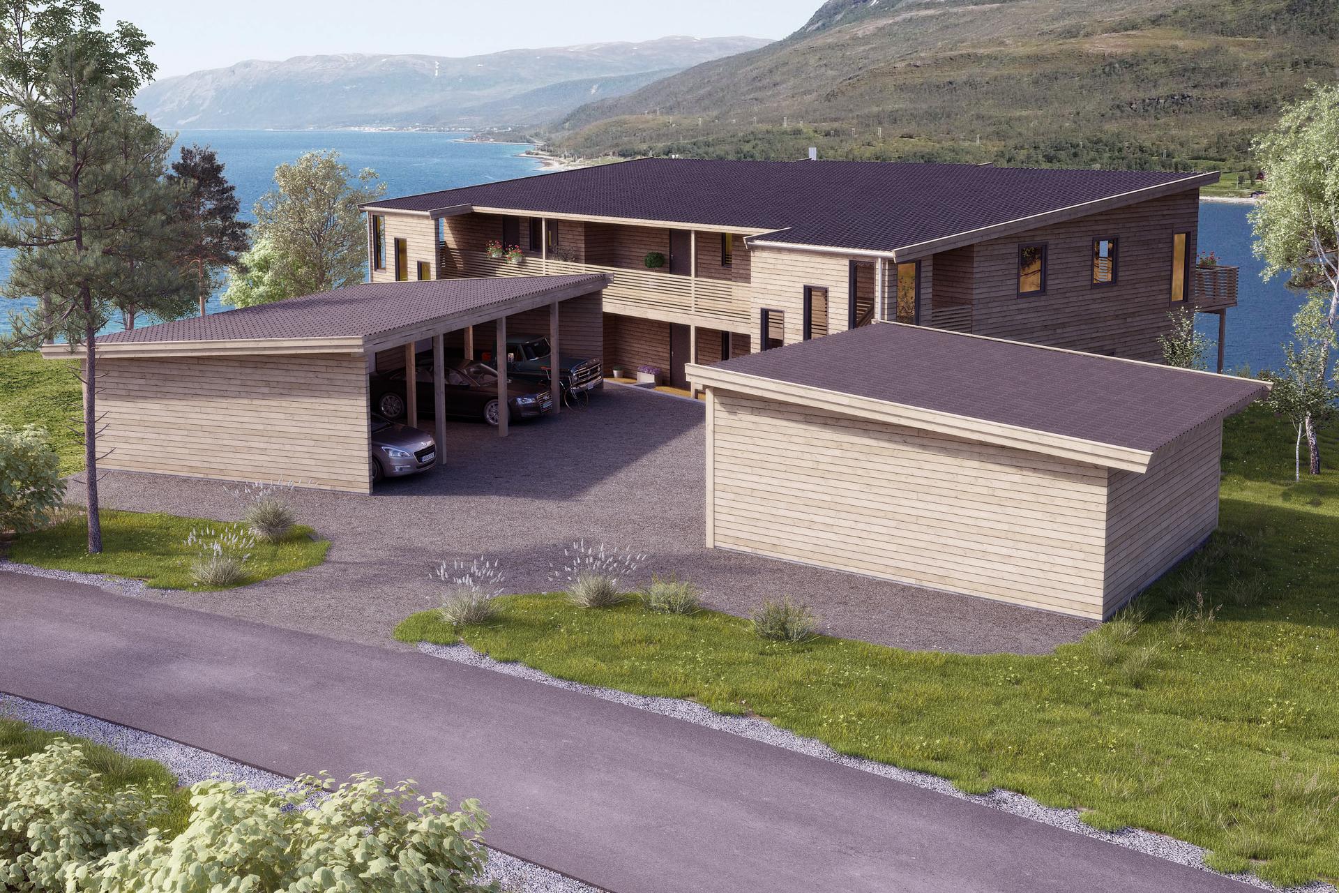 Alle leilighetene leveres med carport med sportsbod i bakkant. . Bilde nummer 2 av 3