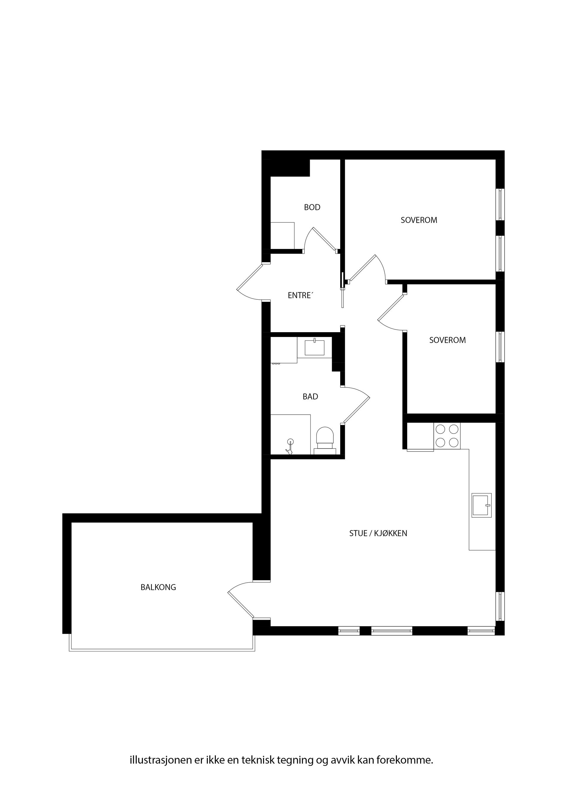 God løsning hvor bod er rett inn fra entre, for enkel tilgang lagring/garderobe. Åpen løsning med kjøkken fint plassert for optimal møblering. Mye ly og fin utsikt til heiene rundt.. Bilde nummer 3 av 3