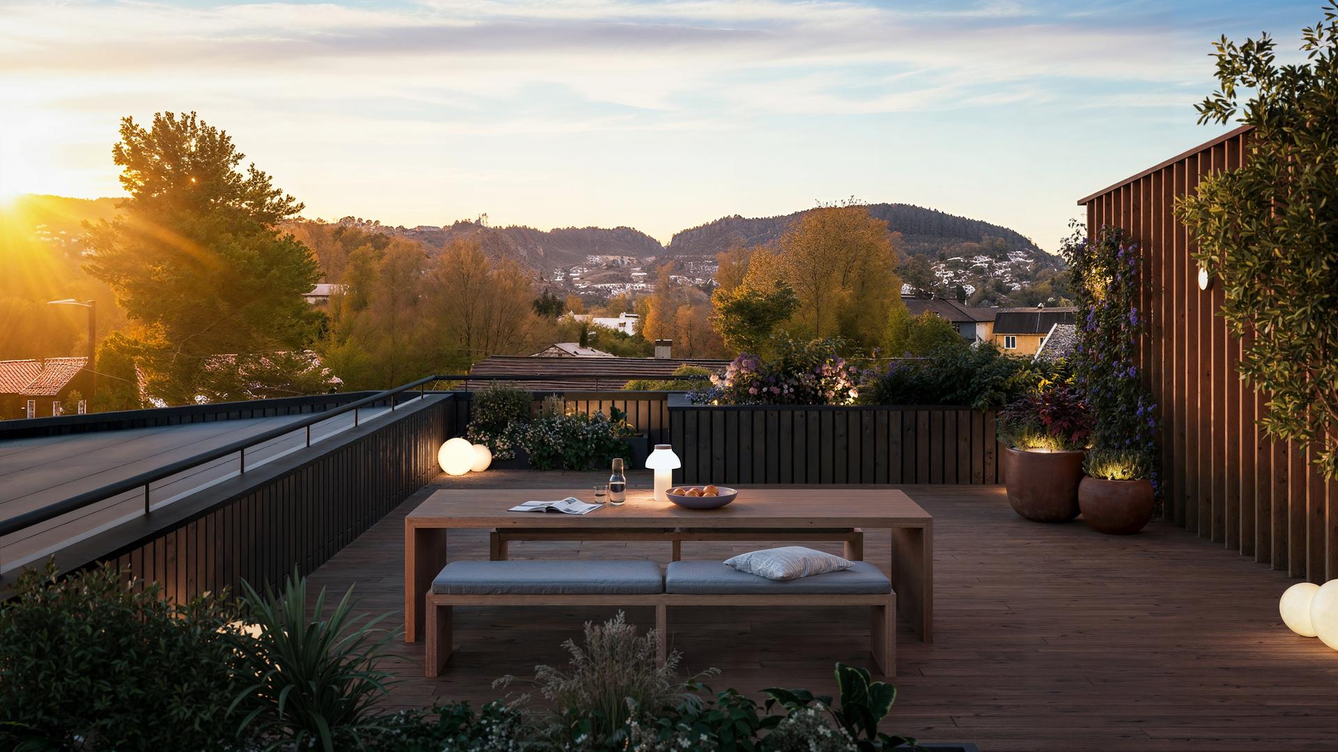 Solrik, trivelig felles takterrasse på 96 kvm.. Bilde nummer 1 av 3