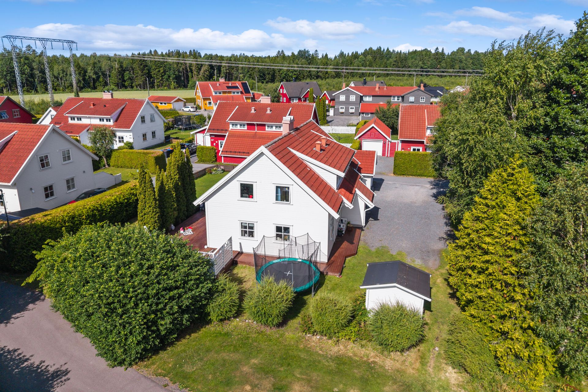 Uteområdet er pent opparbeidet, skjermet og svært anvendelig. Her finner du flere solrike soner som innbyr til både lek, avslapning og hyggelige sammenkomster. . Bilde nummer 3 av 3