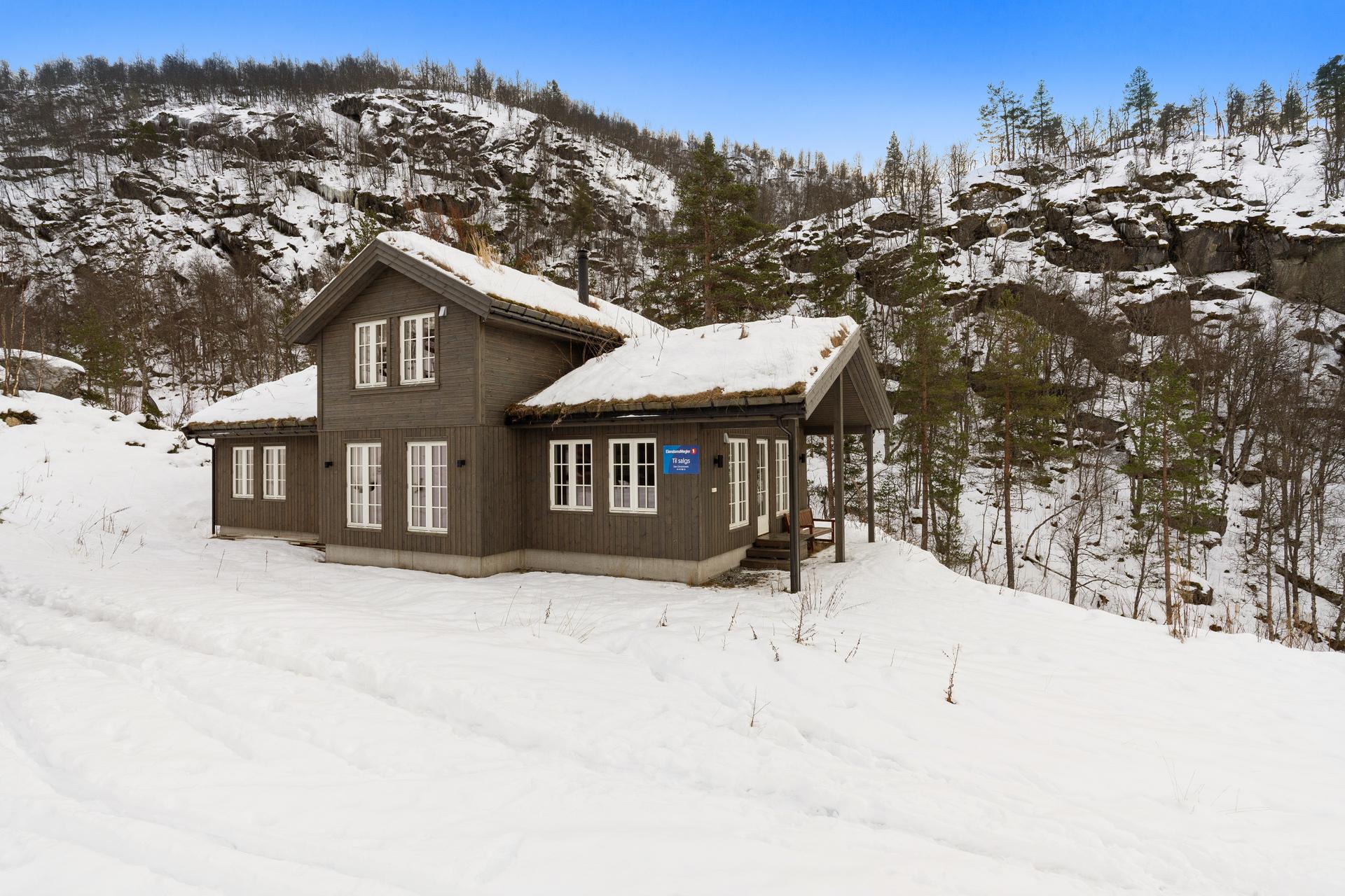 I ytterkant av feltet mot naturen med utsikt og sol fra 08:00 til 21:00 om sommeren. Lun, lys og praktisk hytte fra 2020 m/4 sov, loftstue, to bad. Grense mot friareal. Rett i skisporet. Selveiertomt. (Foto: Trond-Erik Husvæg.). Bilde nummer 1 av 3