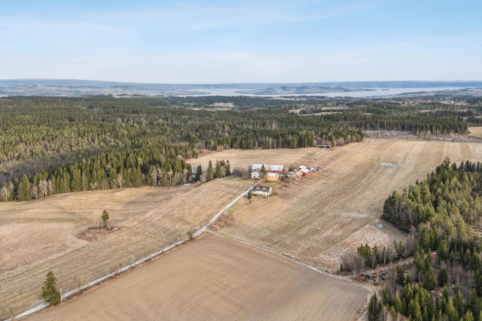 Oversiktsbilde mot øst, og med Mjøsa og Helgøya i bakgrunnen. Bilde nummer 1 av 3