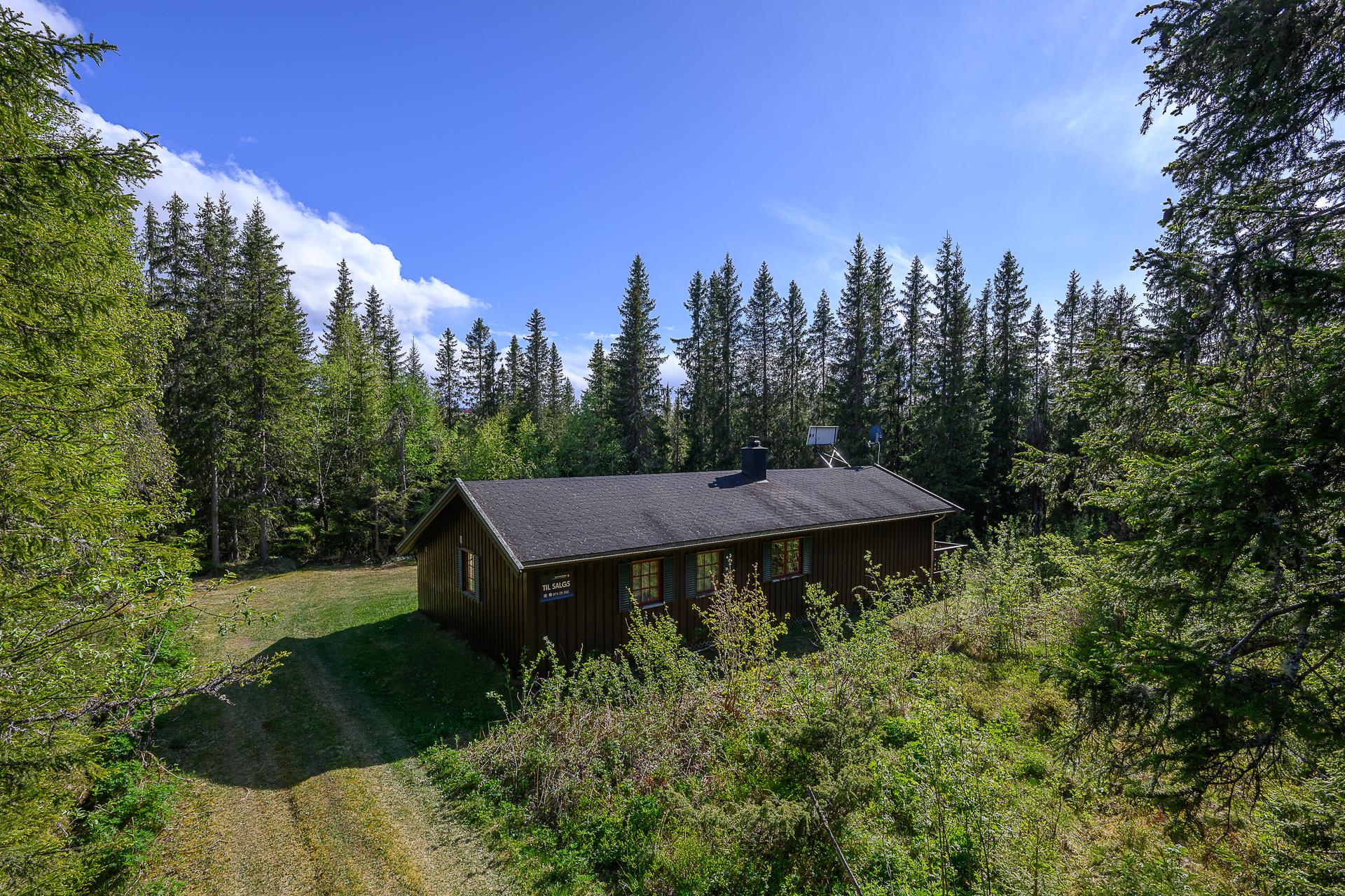 En fritidseiendom med hytte, uthus og romslig tomt, beliggende i Ingeridskogen. Bilde nummer 2 av 3