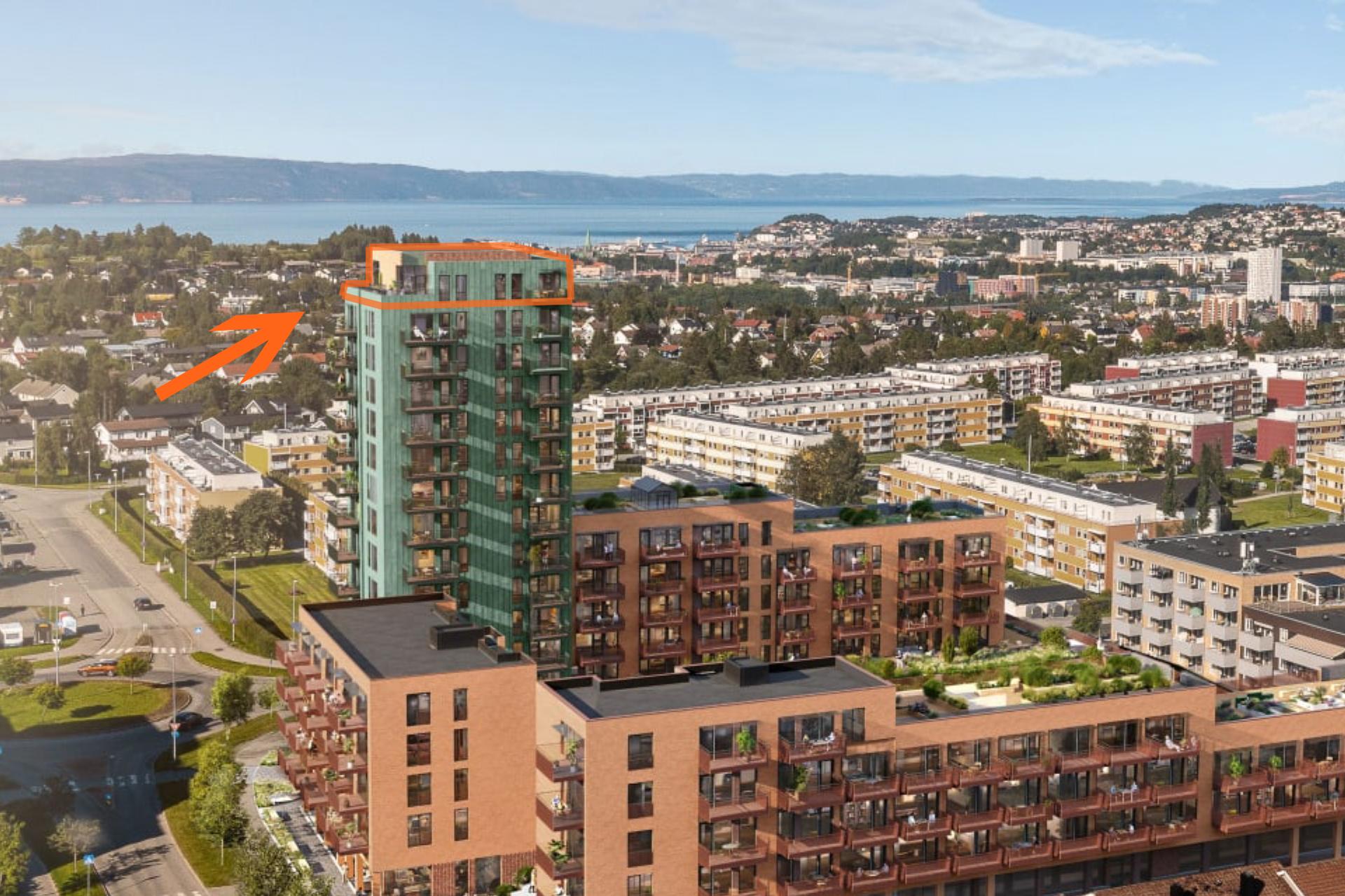 Her kan du bo helt på toppen av Byåsen, i en rå leilighet med fantastisk utsikt! Illustrasjon, avvik vil forekomme. . Bilde nummer 2 av 3