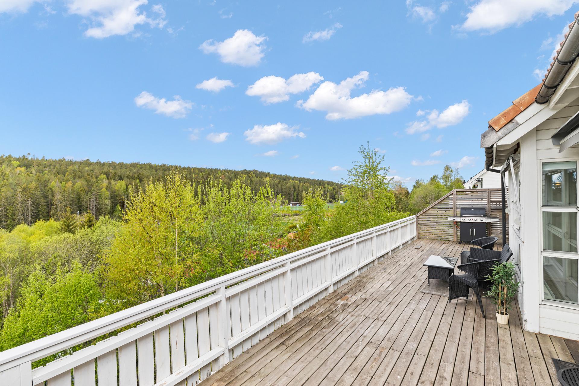 Vestvendt terrasse med utsyn mot skogen. Bilde nummer 3 av 3