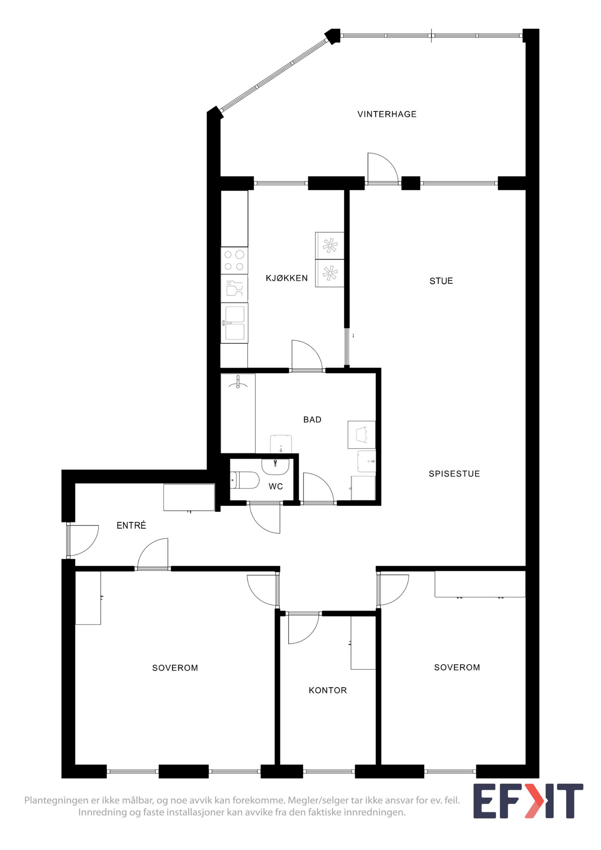 Leiligheten har et bruksareal på 99 m² og en praktisk planløsning med tre soverom.. Bilde nummer 2 av 3