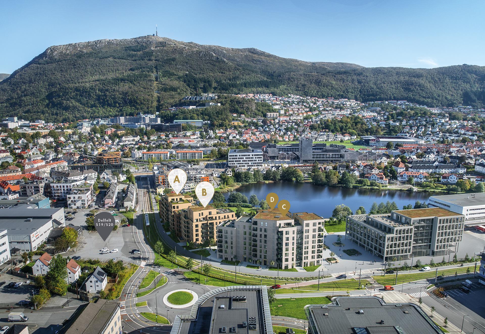 I Solheimsvatnet Pluss bor du idyllisk til med utsyn over Solheimsvatnet og parkområder. Her finner du alt du trenger i nærområdet og du har kort vei til alt Bergen sentrum har å tilby. (Illustrasjon - avvik vil forekomme). Bilde nummer 3 av 3
