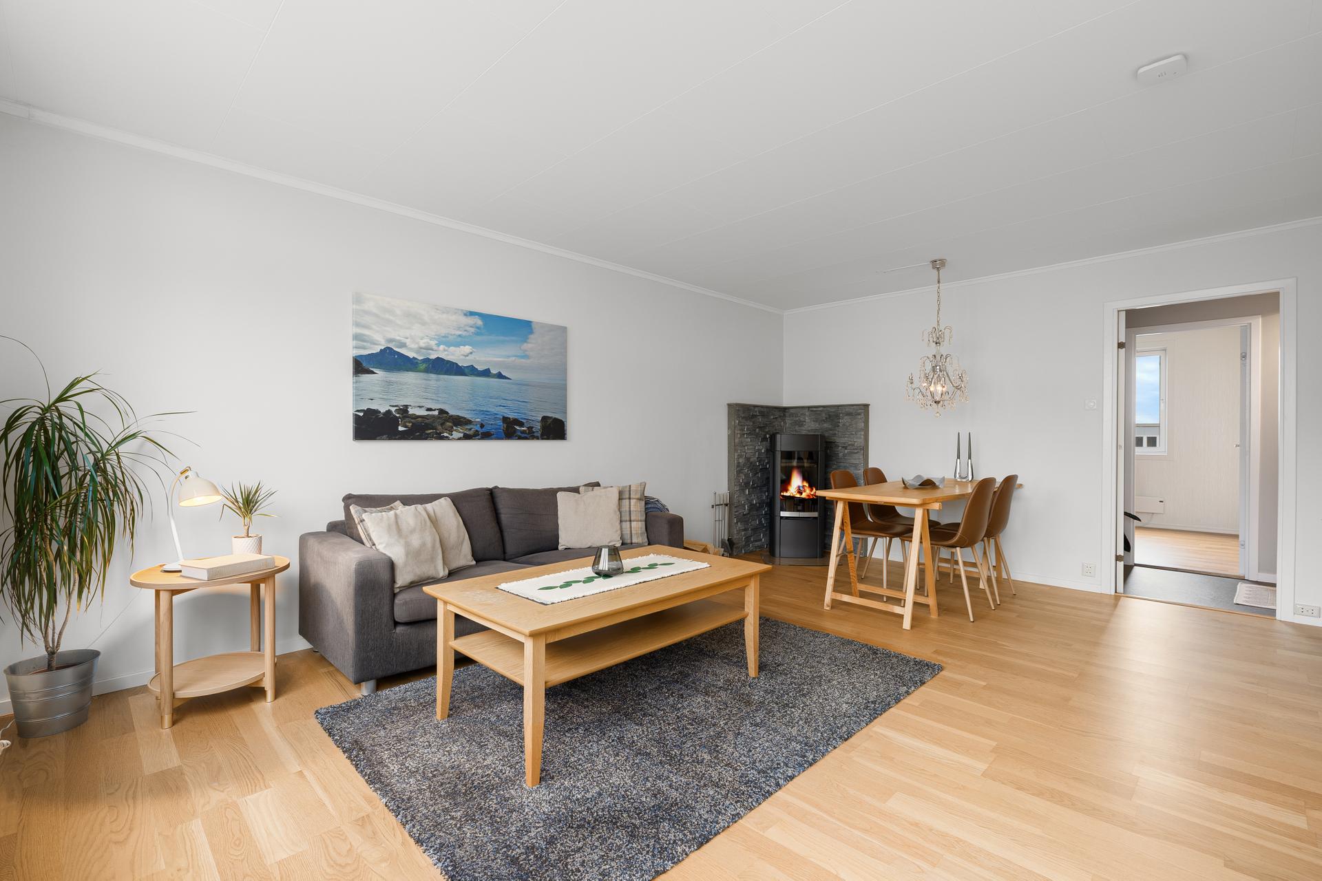 Lys og romslig stue på hele 22,5 kvm. Her er det god plass til både sofagruppe og et større spisebord.. Bilde nummer 3 av 3