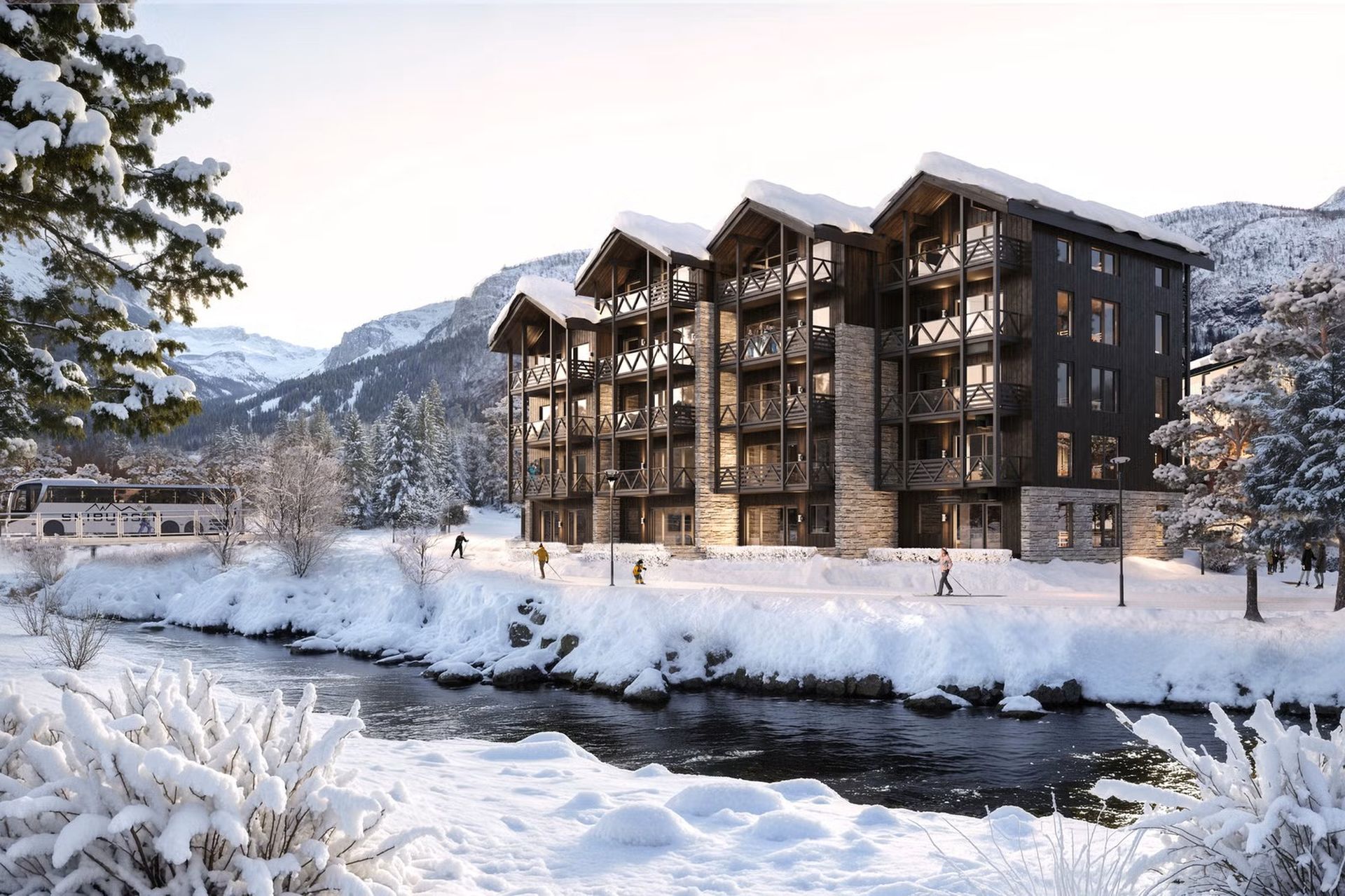 Skogshorn har en flott beliggenhet inntil elven på Tuv med ski inn-ut til flotte langrennsspor og toppturmuligheter i umiddelbar nærhet.. Bilde nummer 2 av 3