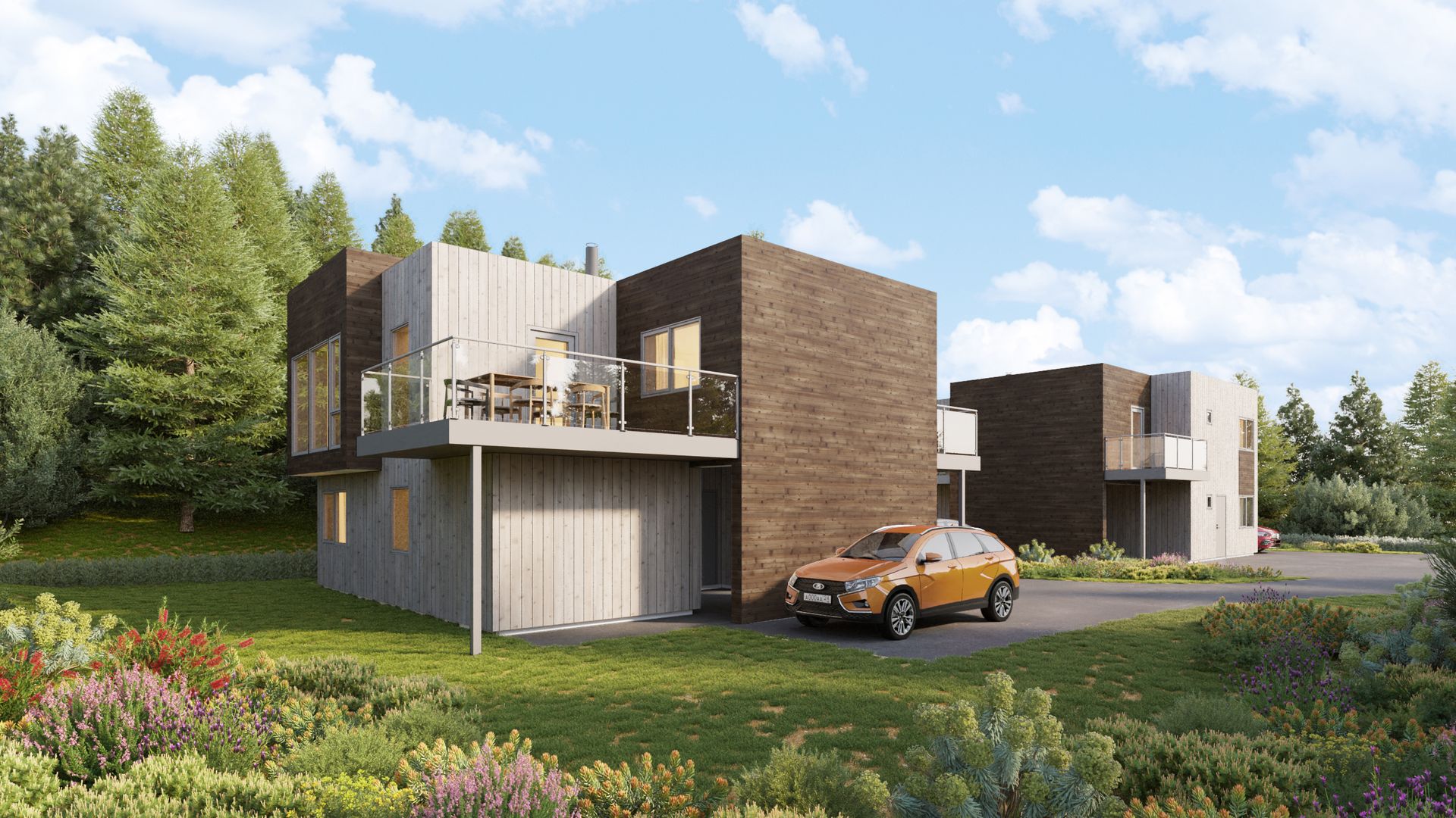 2 moderne prosjekterte eneboliger over 2 plan med hybel. 4 sov og 3 bad/vask. 3 terrasser. Carport og sportsbod. (Illustasjonsbilde - avvik kan forekomme). Bilde nummer 1 av 3