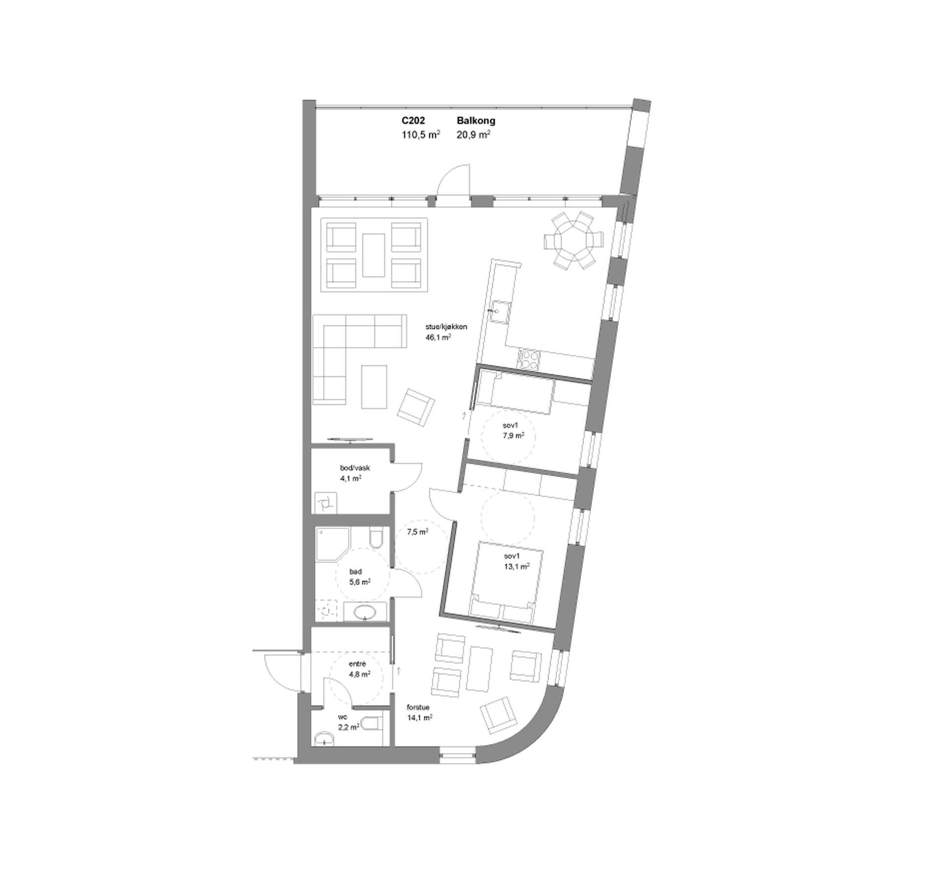 Plantegning -merk at arealene kun er retningsgivende, da dette er fra før bygget ble bygd. . Bilde nummer 2 av 3